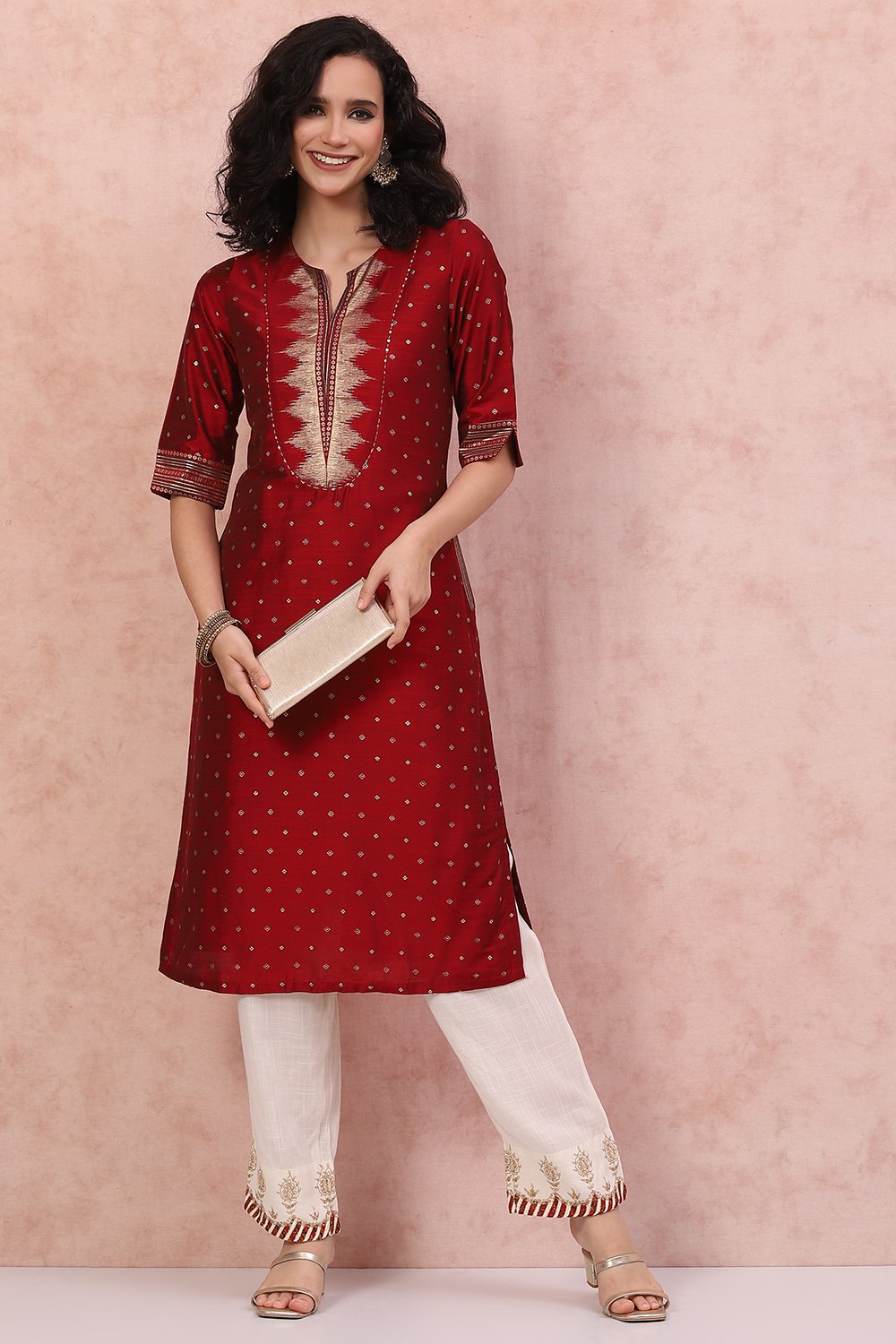 Red Art Silk Straight Kurta image number 5