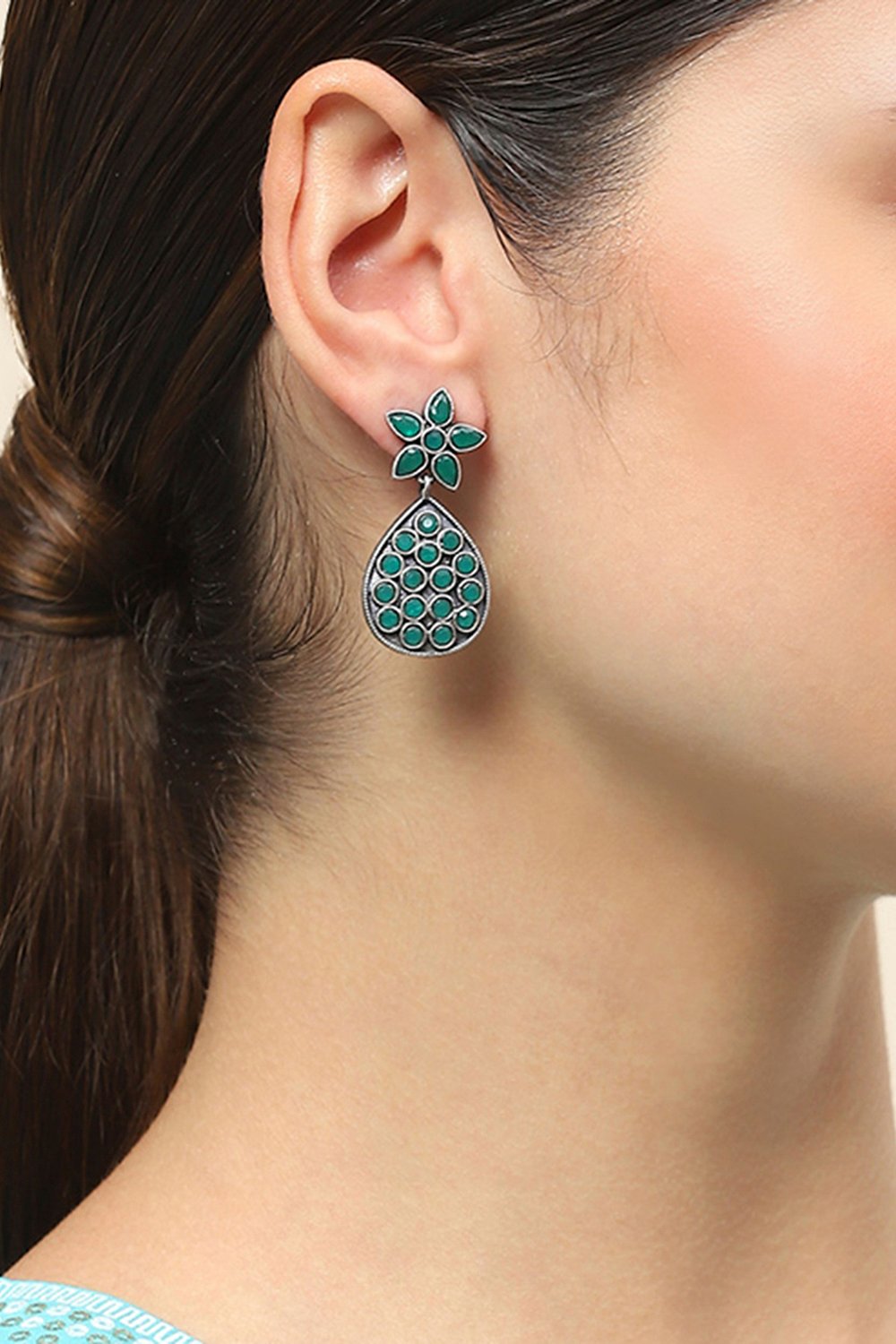 Apple Green Oxidised Alloy Earrings image number 1