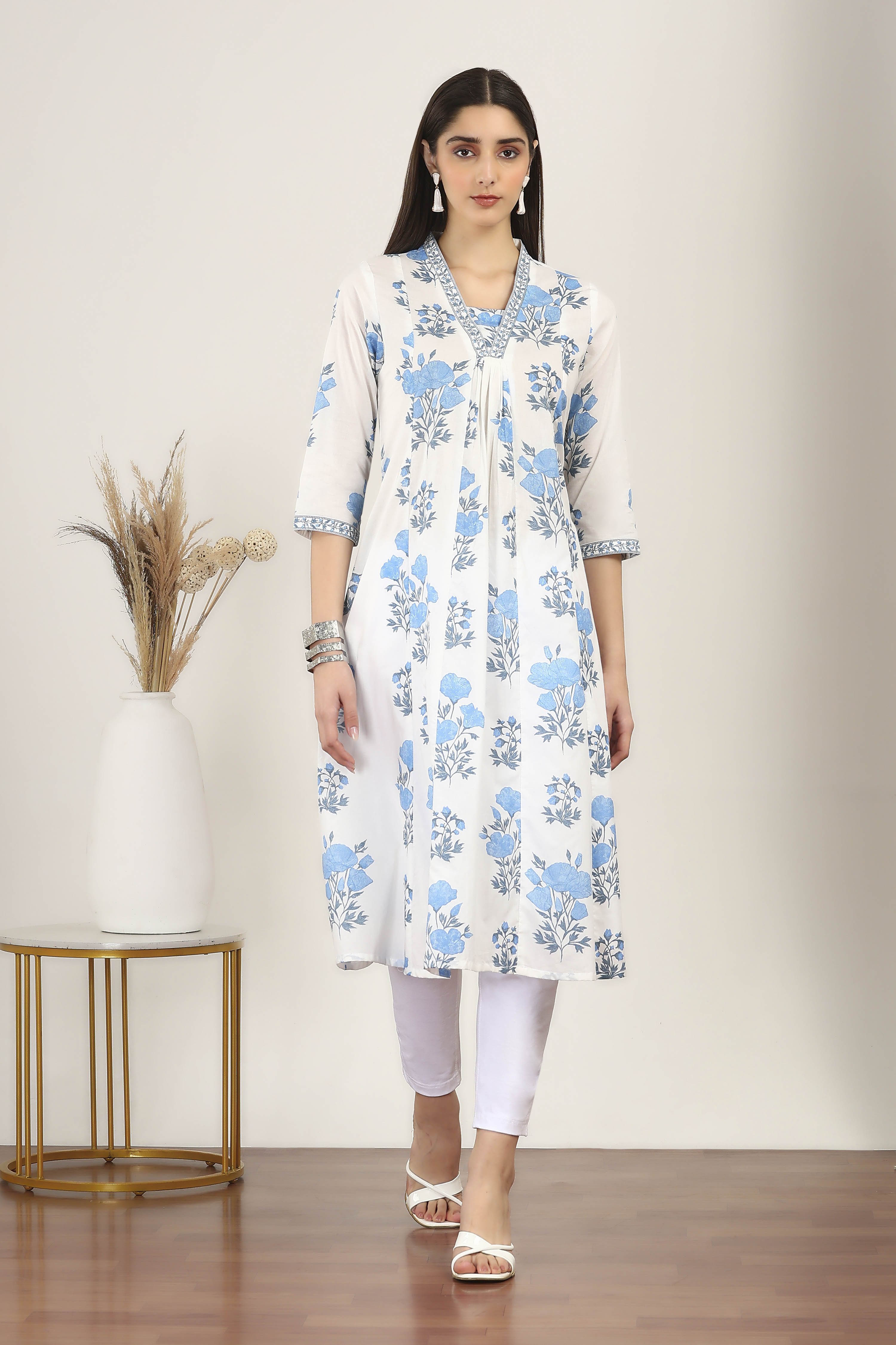Blue Cotton A-line & Kalidar Kurtas image number 0