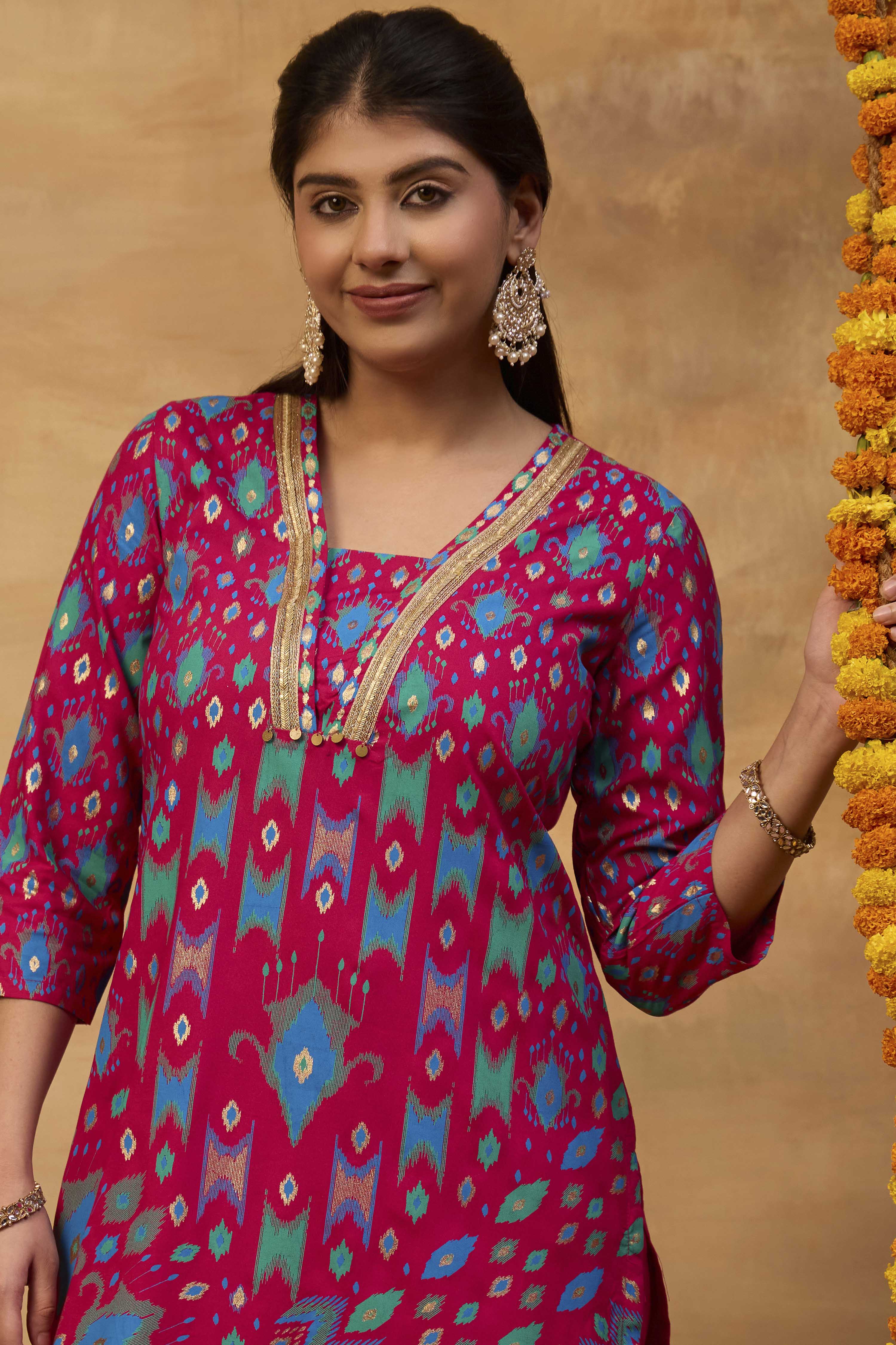 Fuschia Viscose Rayon Straight Printed  image number 1