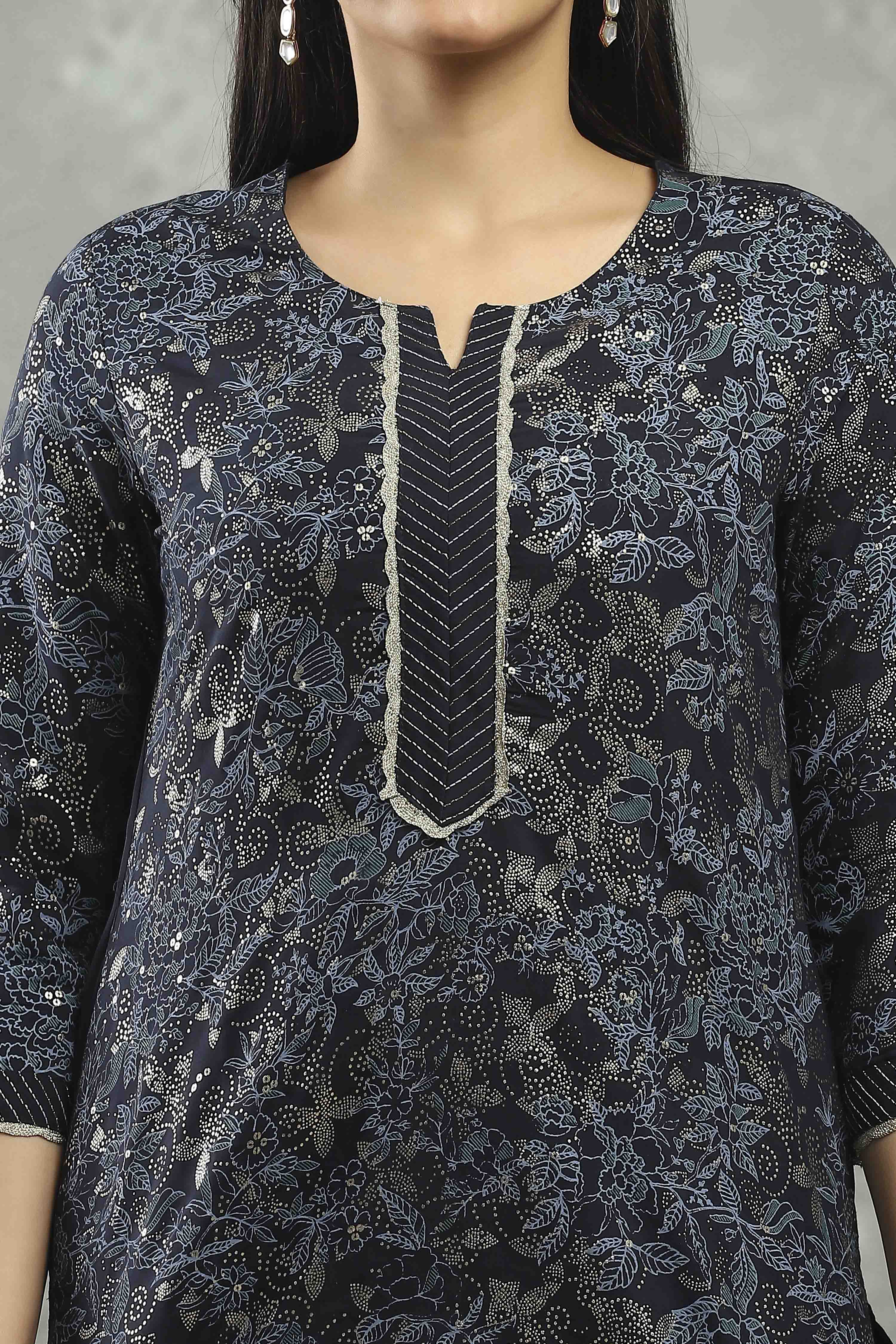 Blue Viscose Straight Kurta Pants Set image number 1