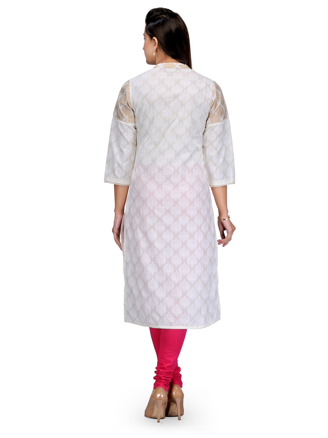 Off White Cotton Straight Kurta image number 3