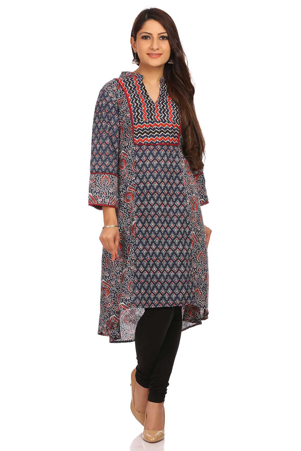 Blue Asymmetric Cotton Kurta image number 0