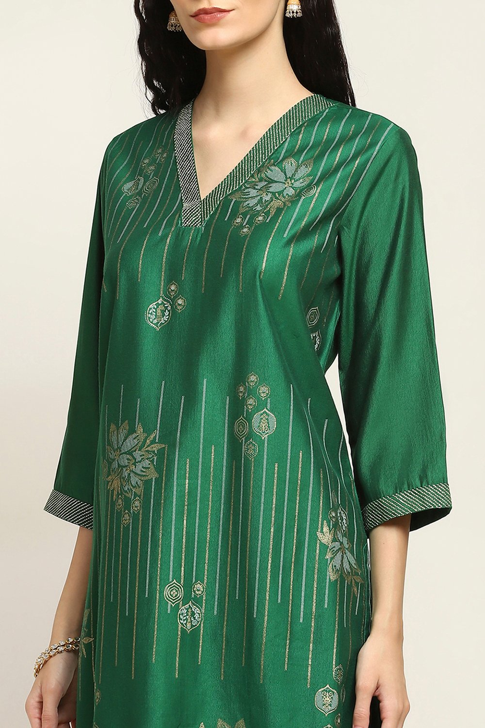 Green Viscose Blend Printed Straight Kurta image number 1