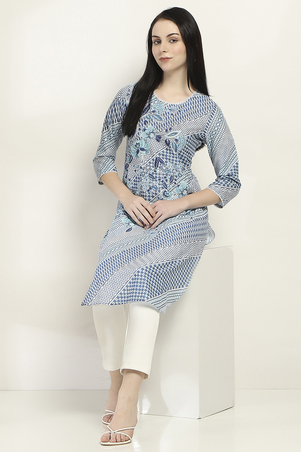 Indigo Cotton Straight Kurta image number 0