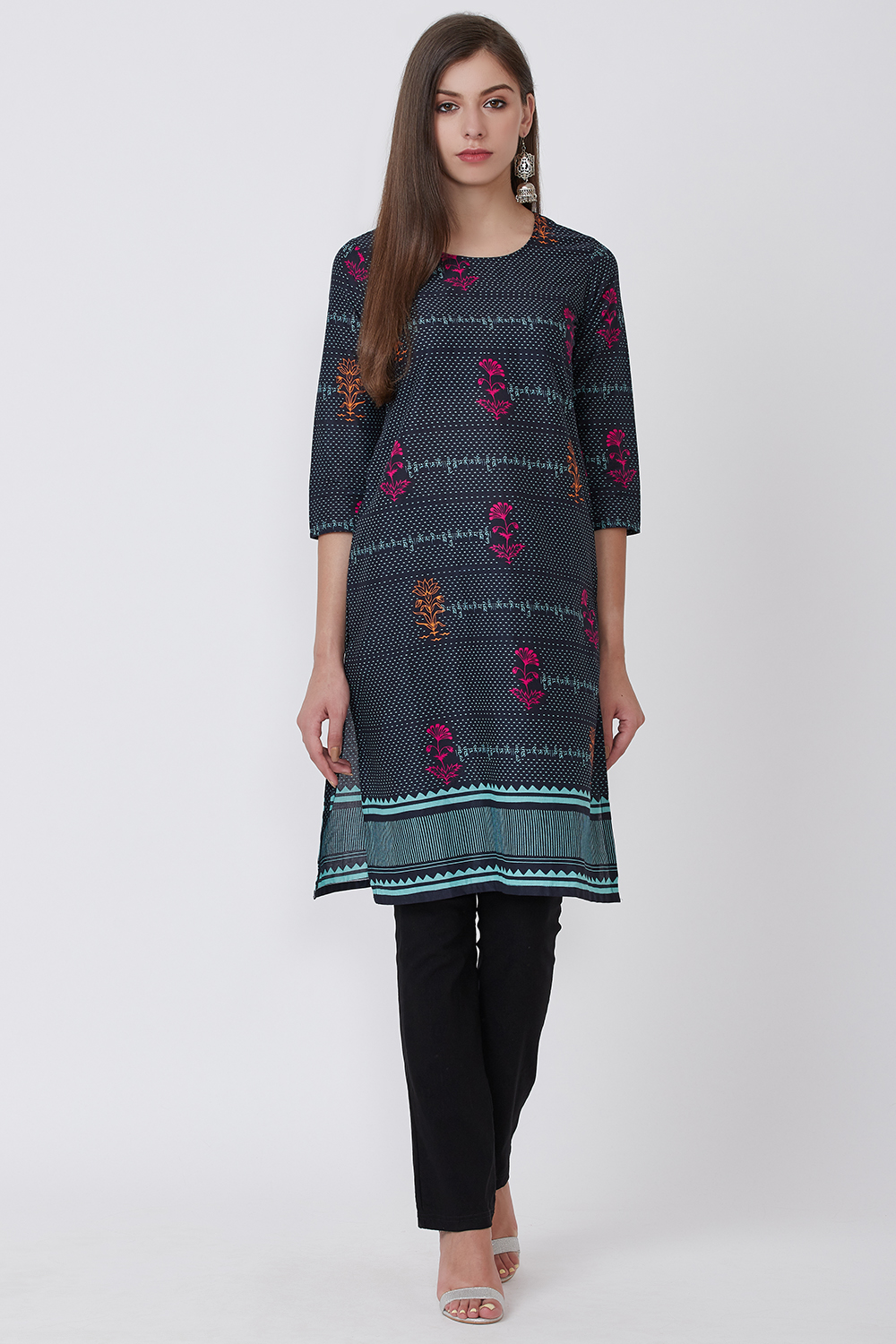 Yellow Cotton And Cambric Straight Kurta image number 0