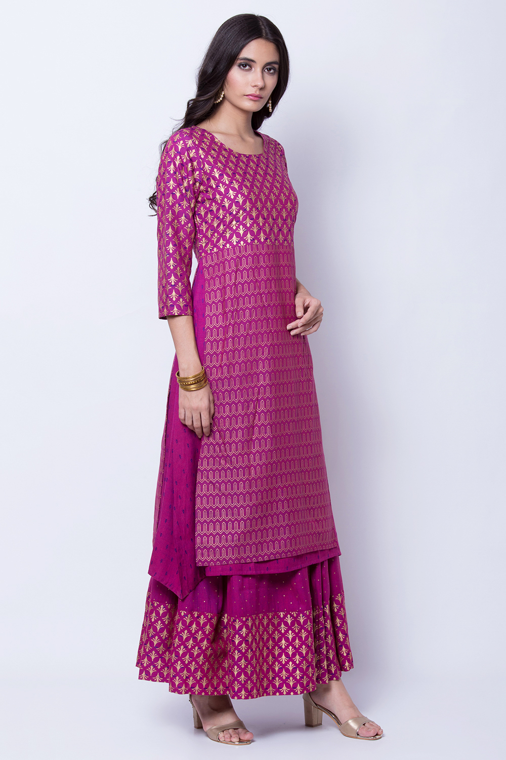 Purple Poly Cotton A Line Kurta image number 2