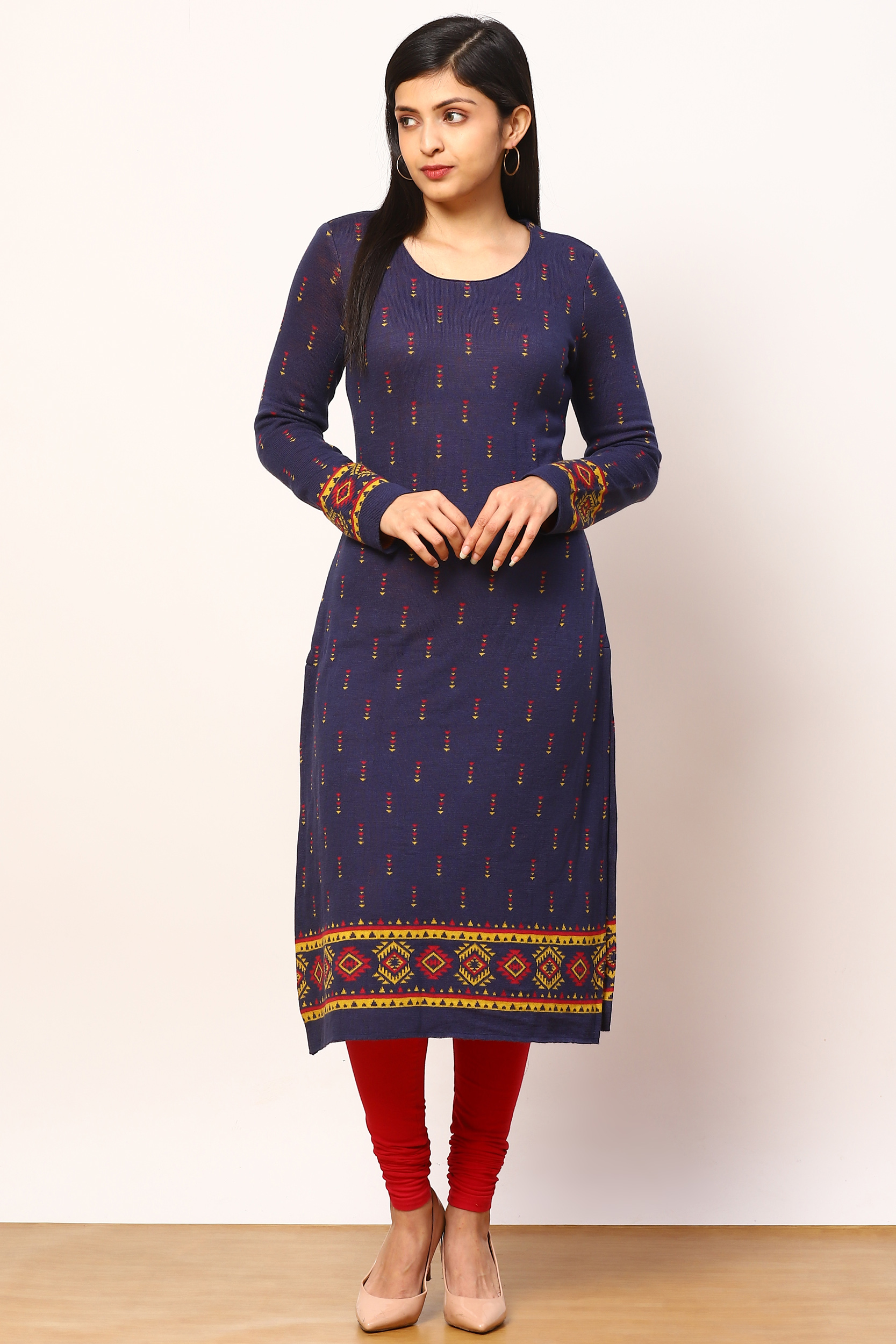 Blue Jacquard Straight Kurta image number 5