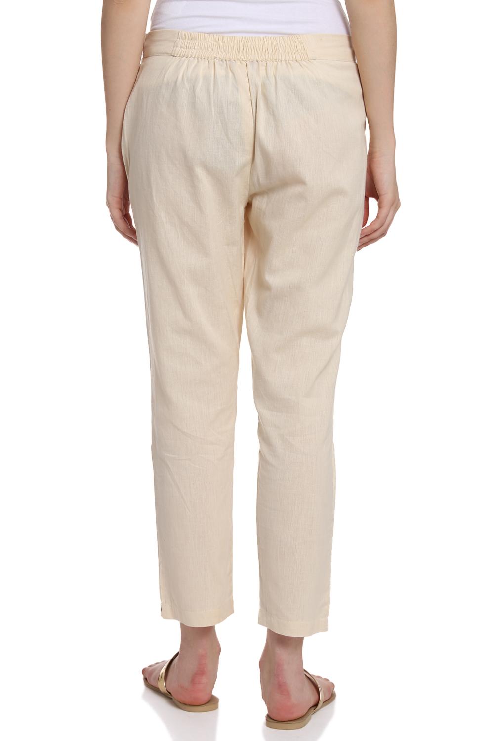 White Cotton Fusion Pants image number 4