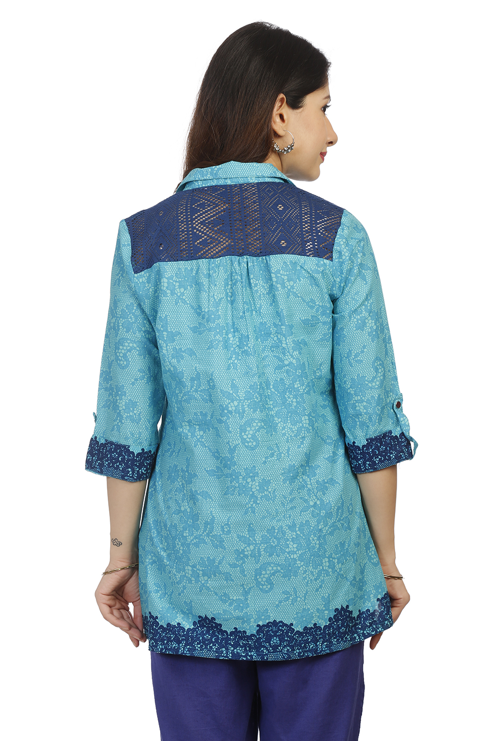 Turq Cotton Net Straight Indie Top image number 5
