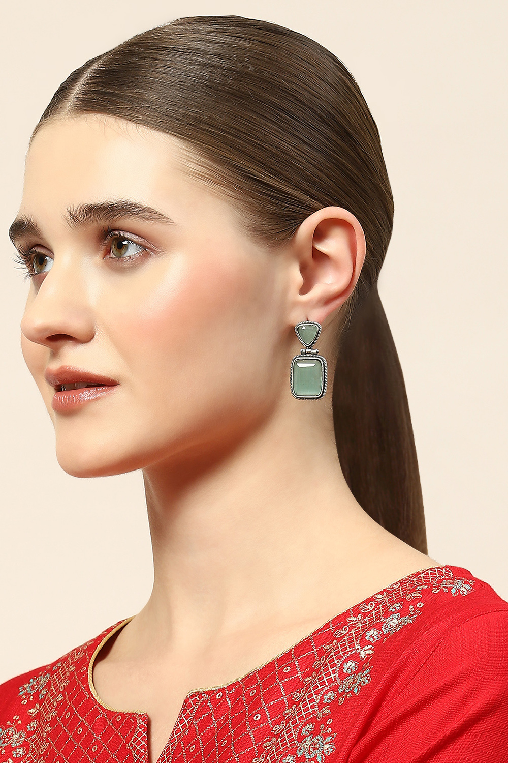 Mint Green Brass Earrings image number 1