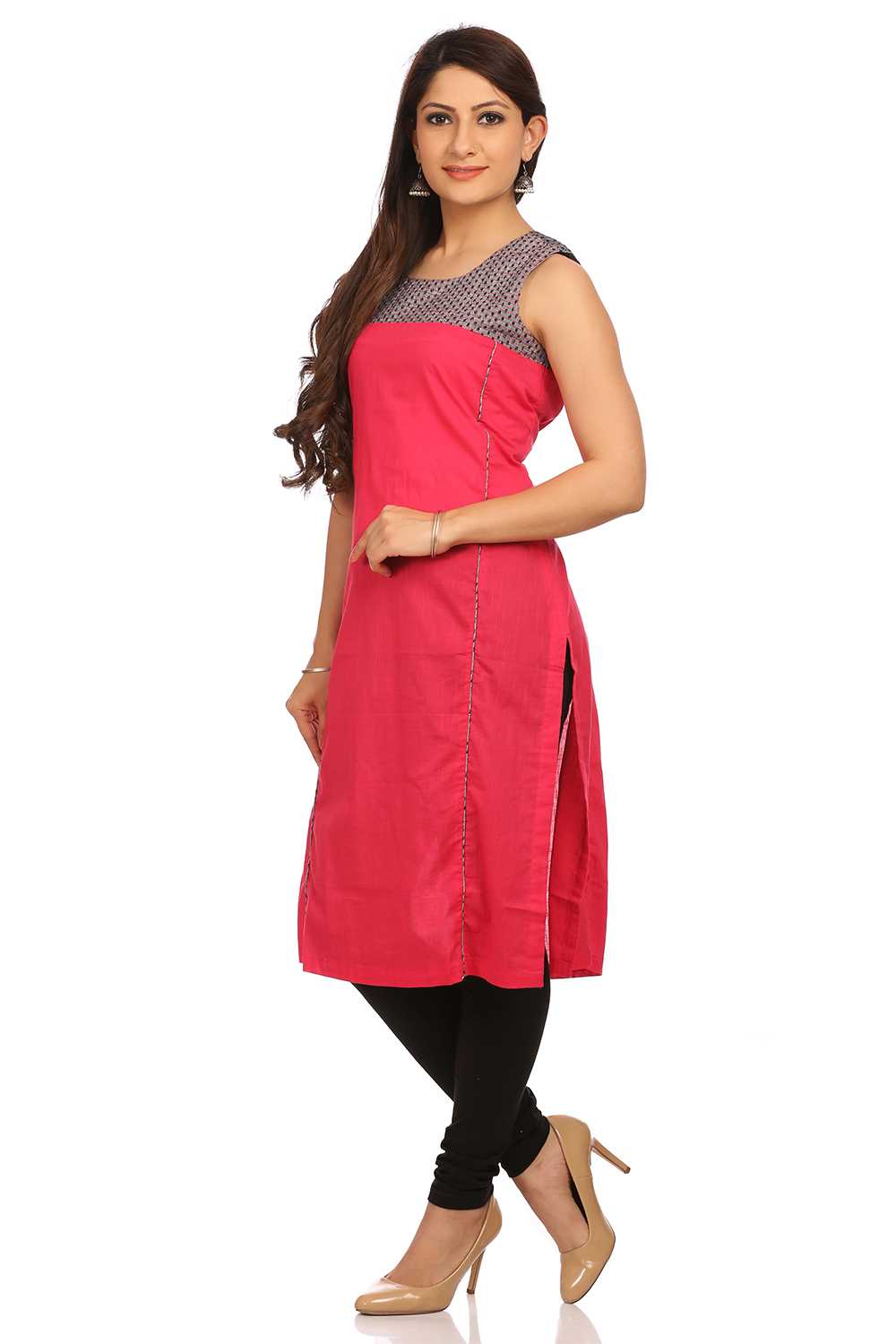 Pink Straight Cotton Kurta image number 2