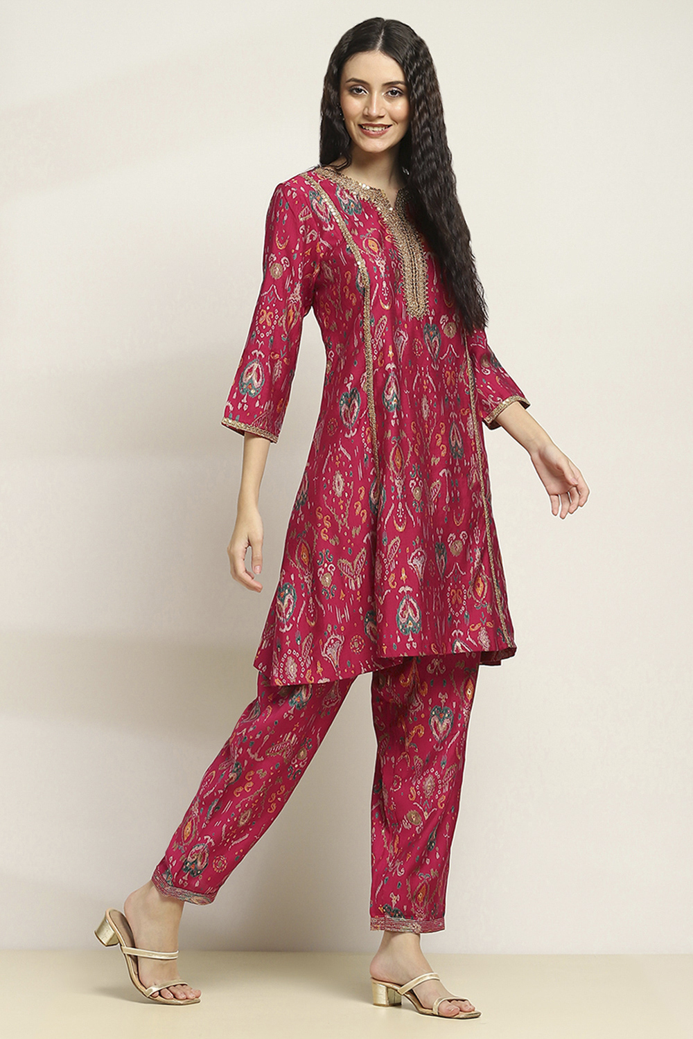 Black Viscose Blend Printed A-Line Kurta Pants Set image number 5
