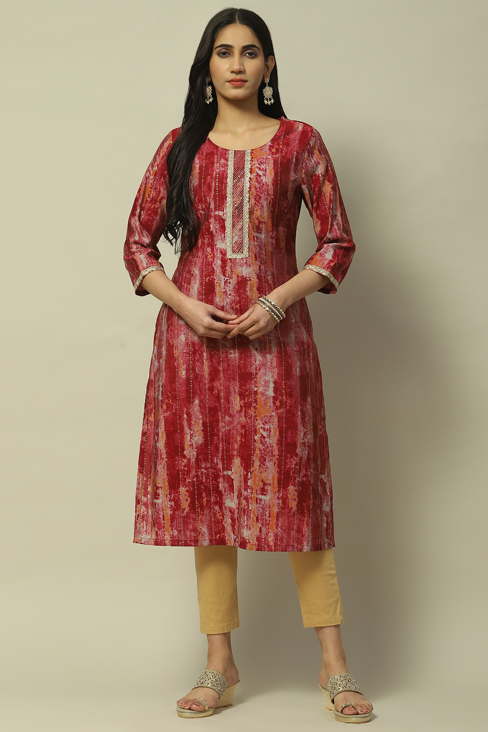 Maroon Viscose Blend Staight Kurta image number 5