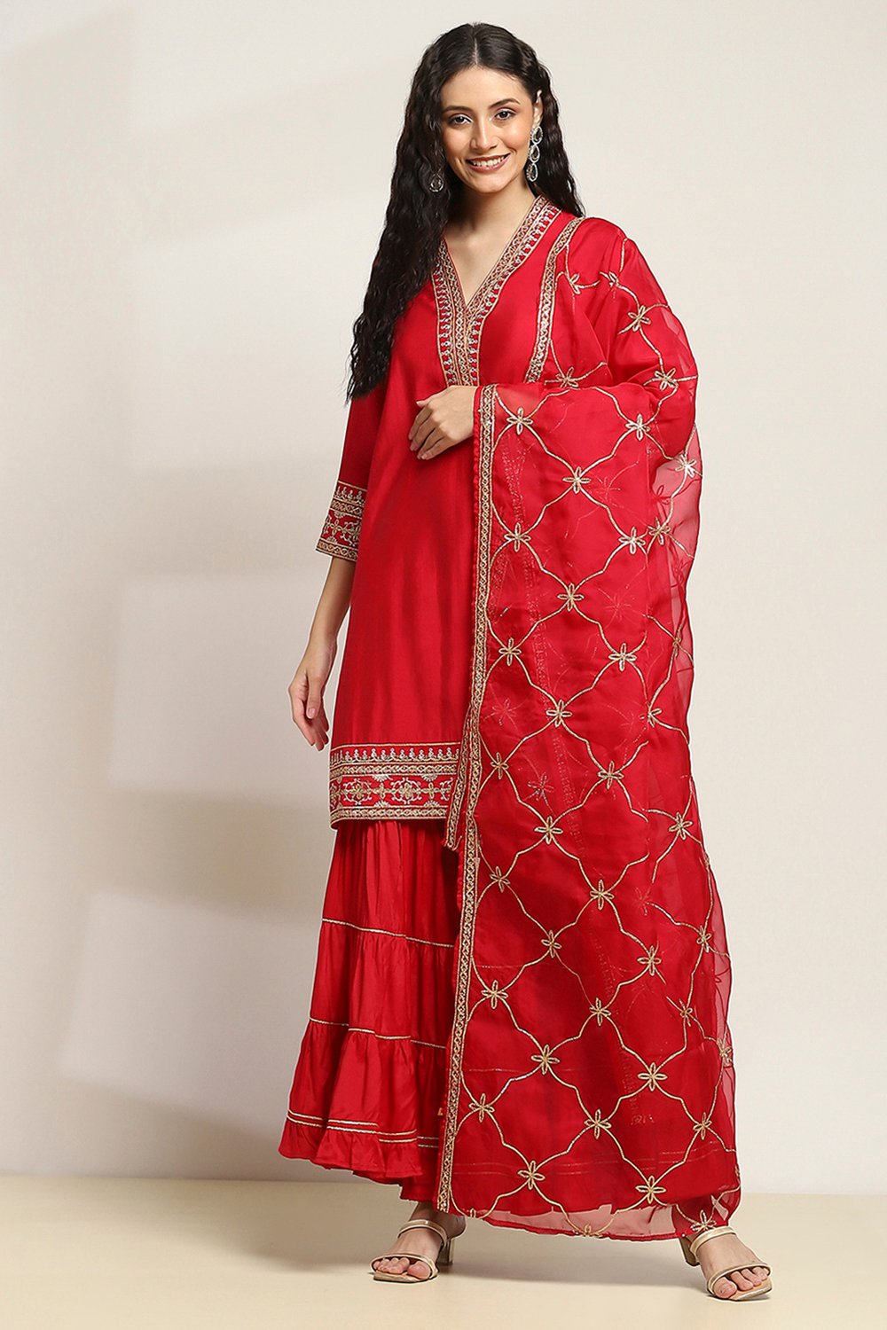 Red Viscose Straight SET image number 6