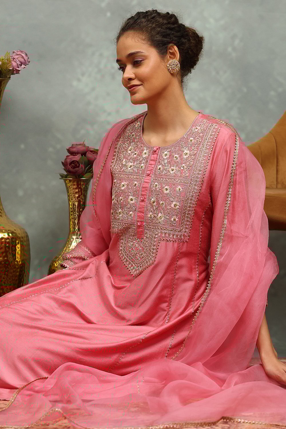 Blue Viscose Blend Embroidered Kalidar Suit Set image number 7