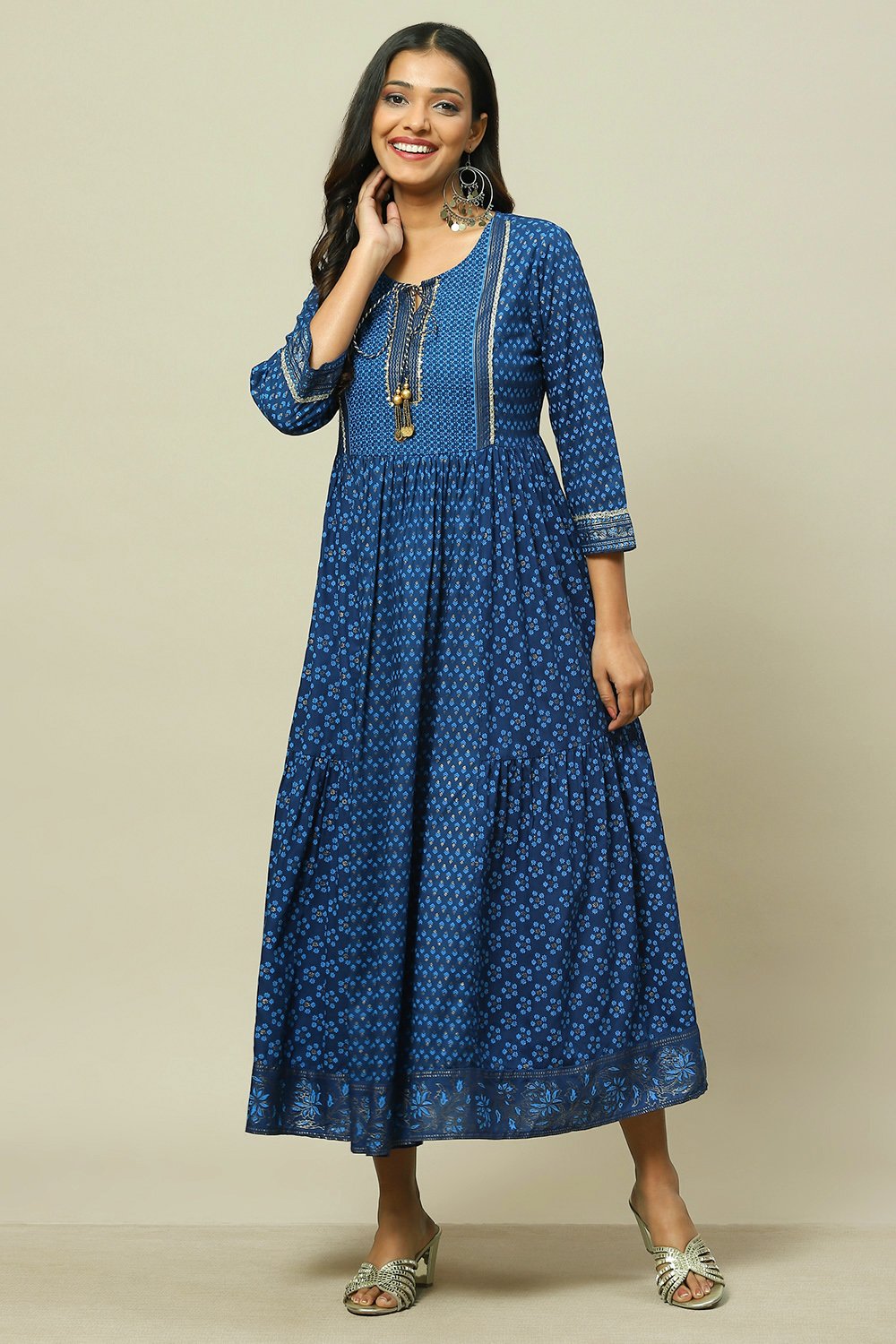 Blue LIVA Tiered Dress image number 5