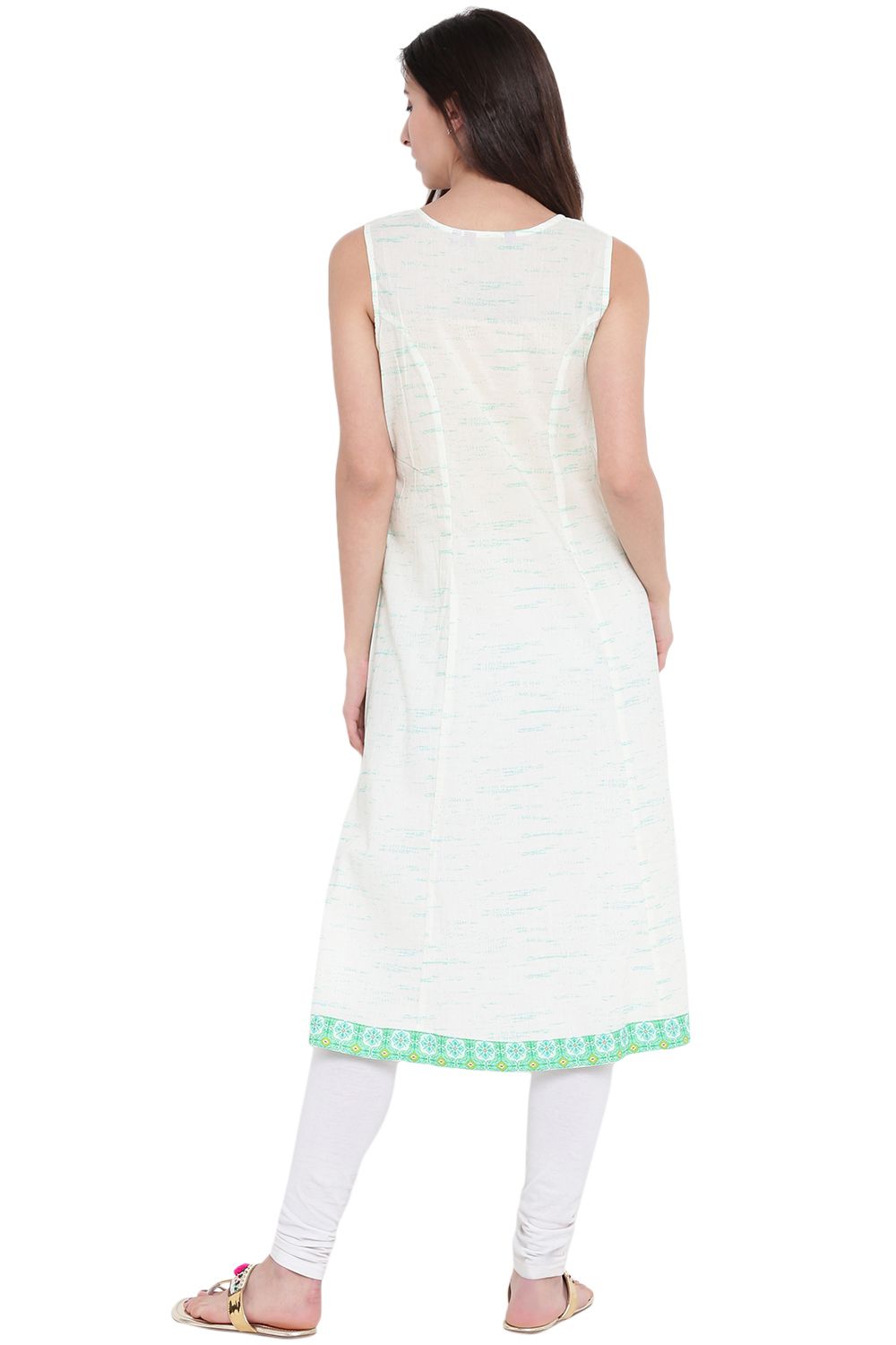 Green Cotton A-Line Kurta image number 6