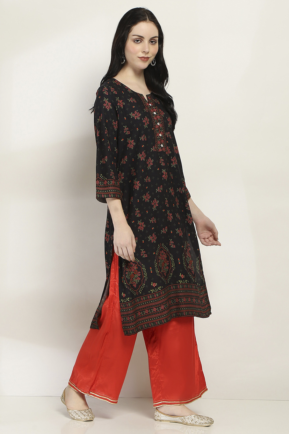 Black Viscose Rayon Straight Kurta image number 4