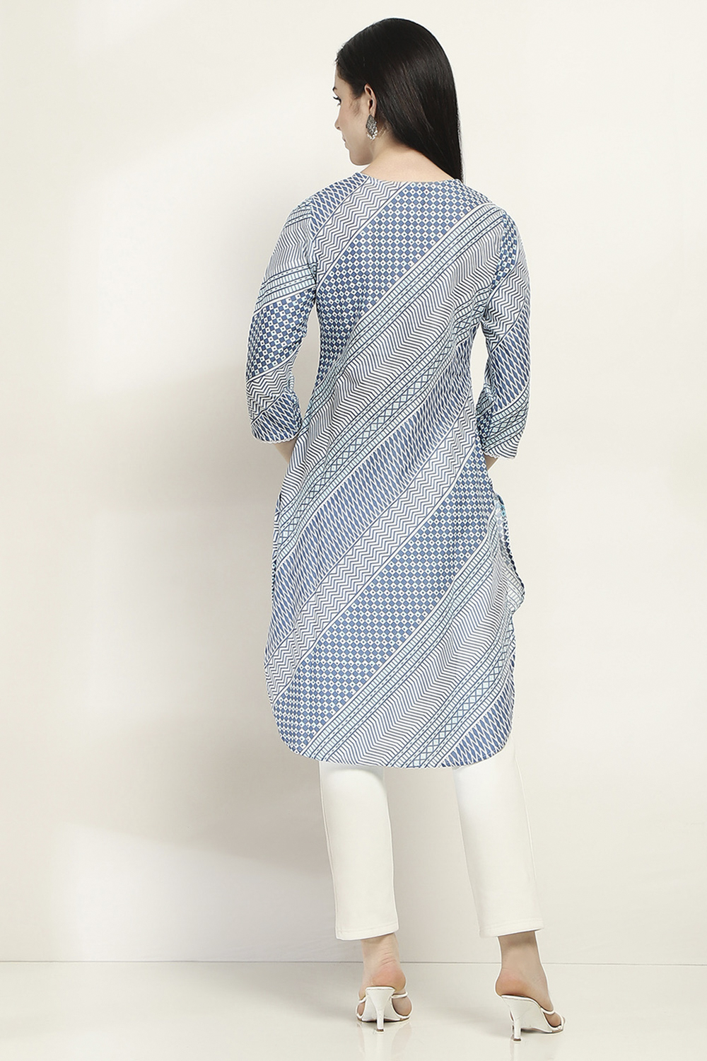 Indigo Cotton Straight Kurta image number 3
