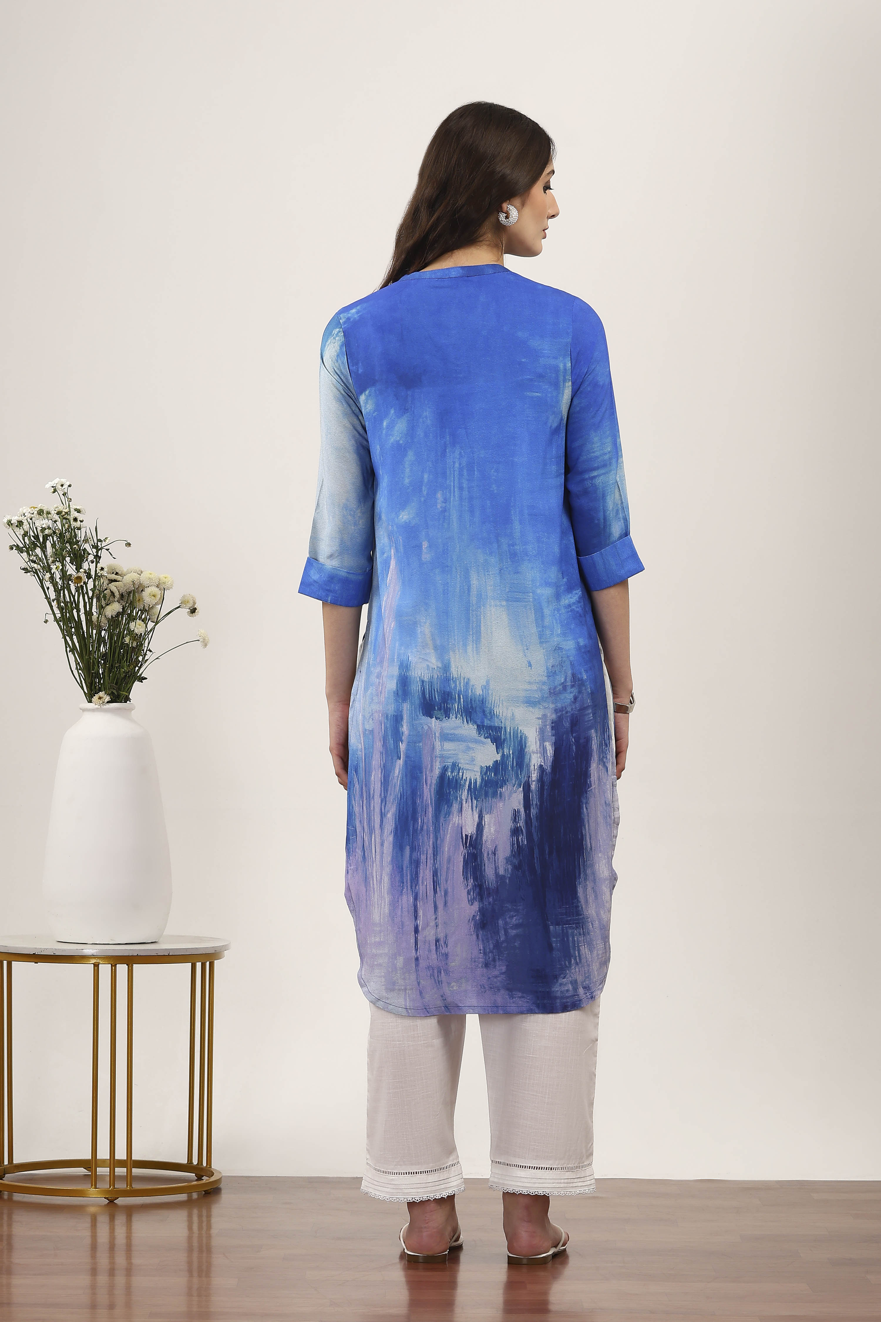 Blue Printed Straight Kurta image number 3