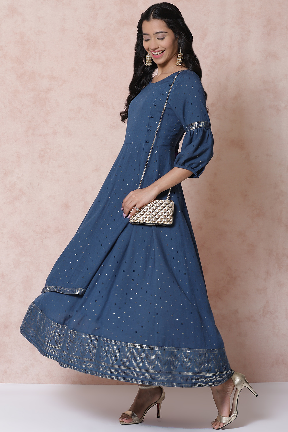 Indigo LIVA Kalidar Dress image number 2