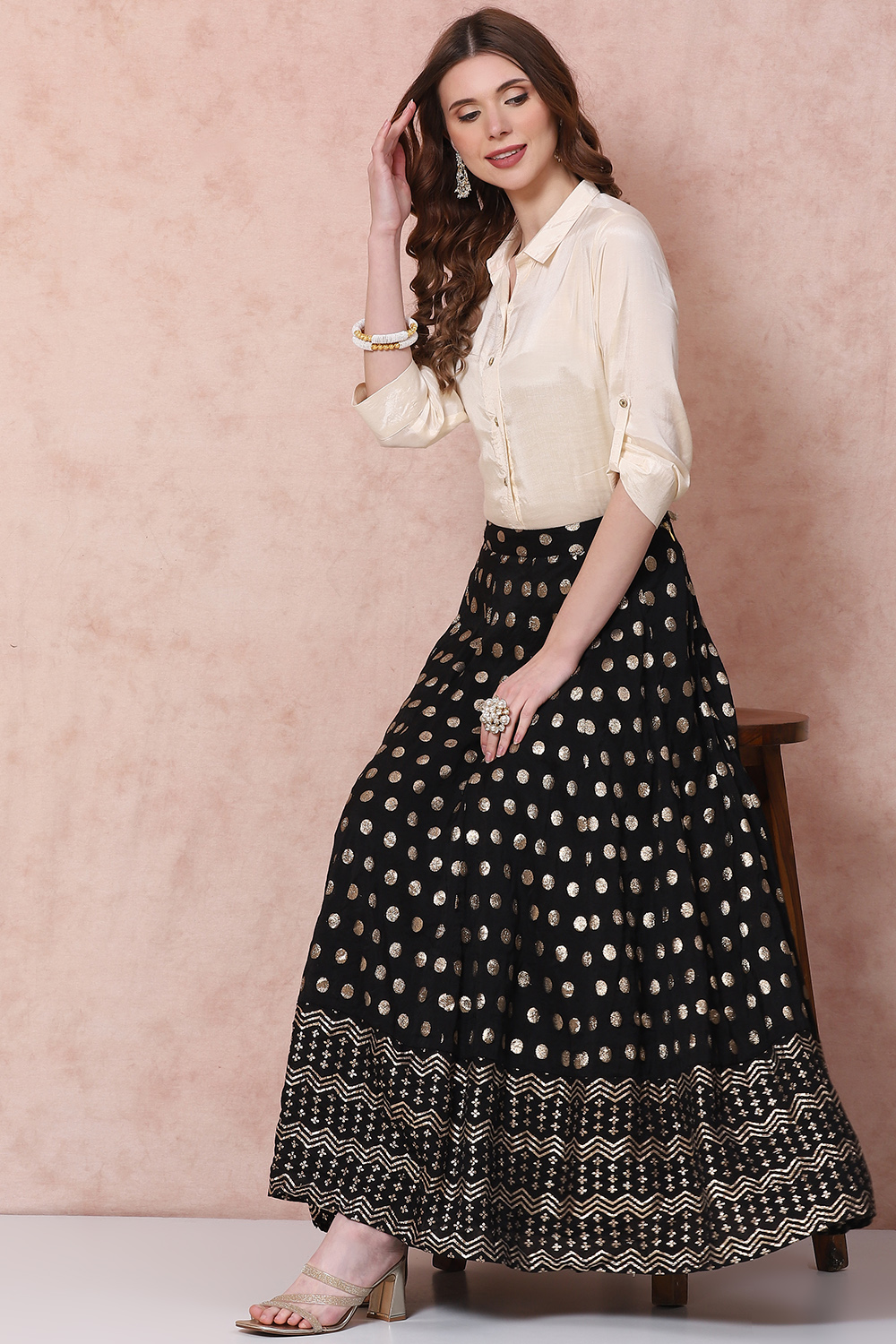 Black Art Silk Skirt Set image number 6