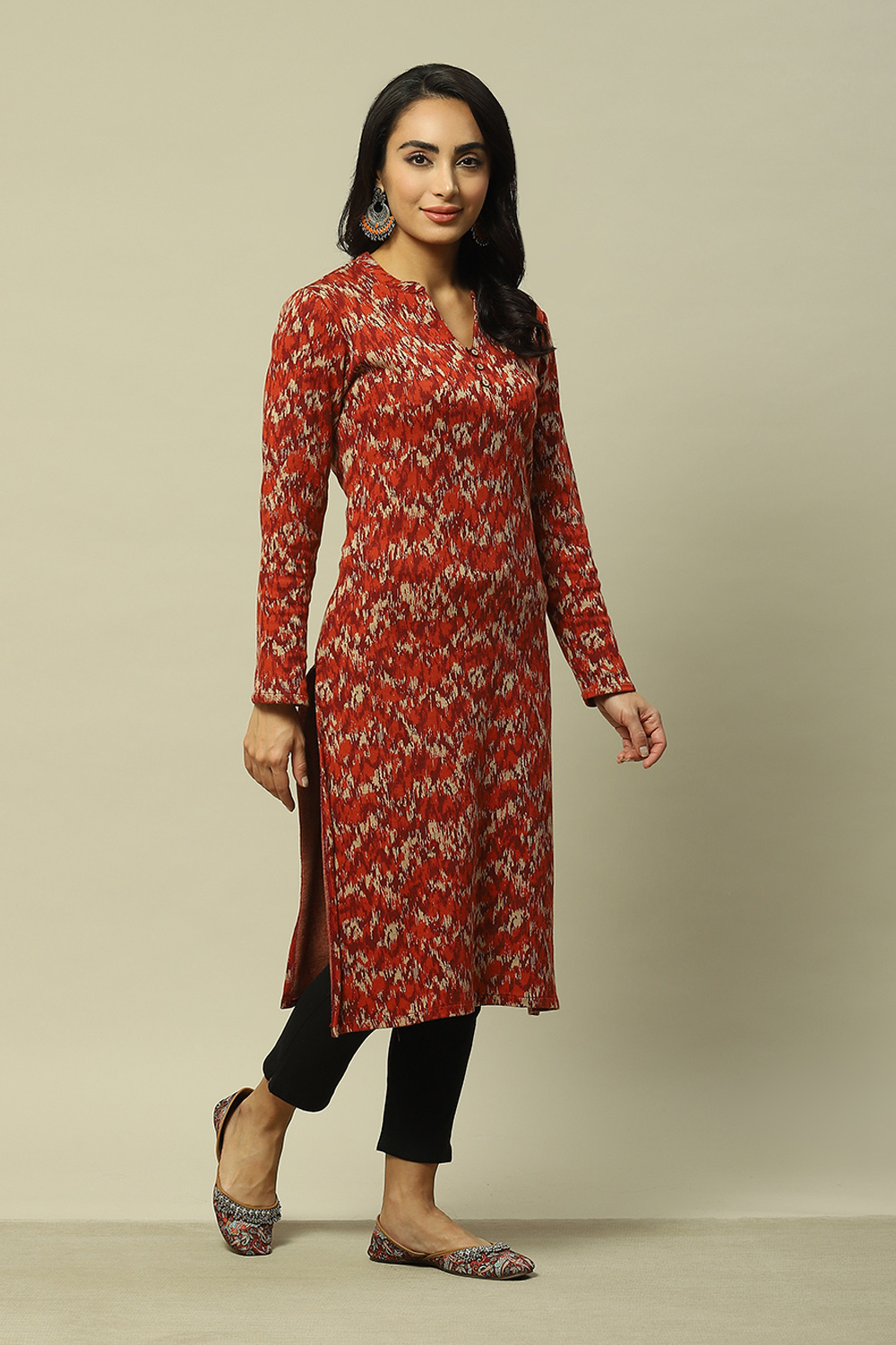 Rust Cotton Blend Straight Printed Kurta image number 4