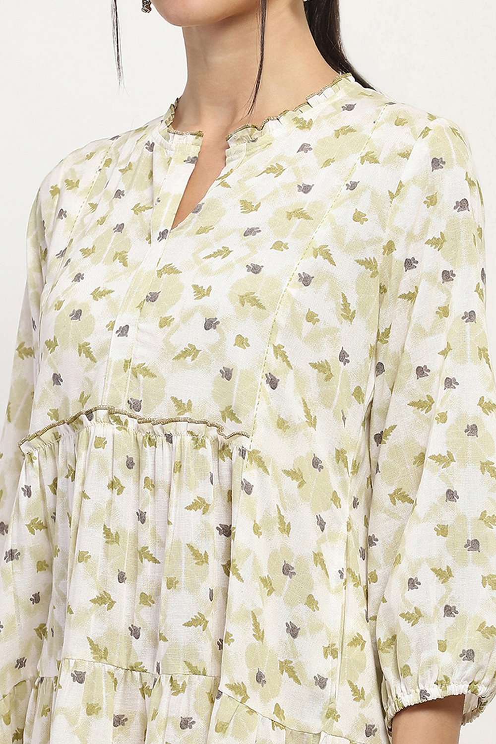 Olive Viscose Rayon Tiered Dress image number 1