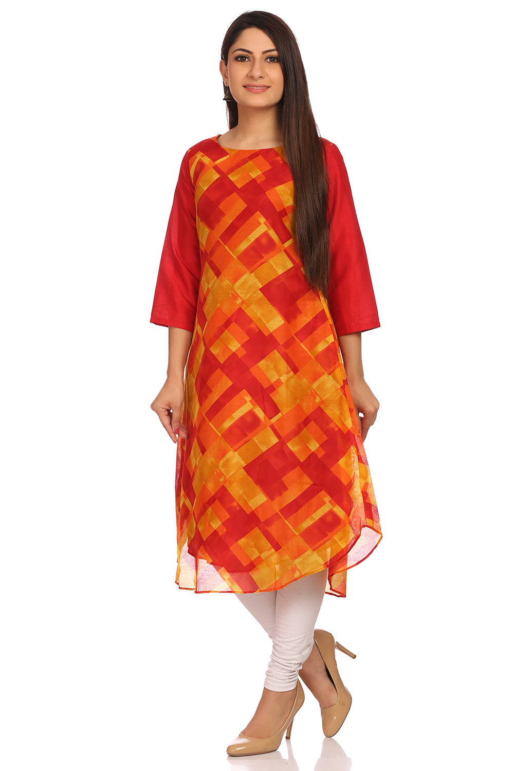 Pink Asymmetric Poly Chanderi Kurta image number 3
