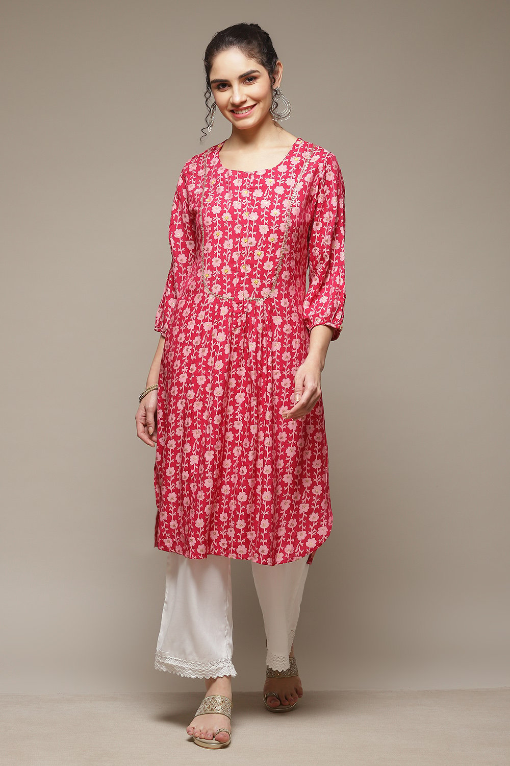 Red Art Silk Crinkled Kurta image number 1