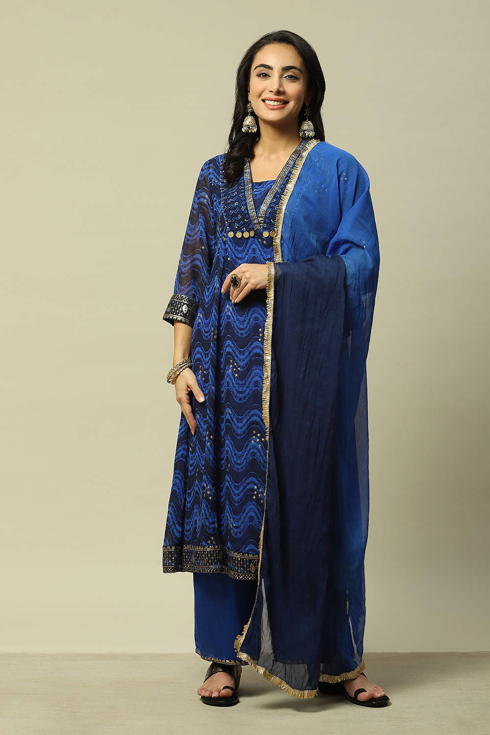 Blue Polyester Printed Dupatta image number 0