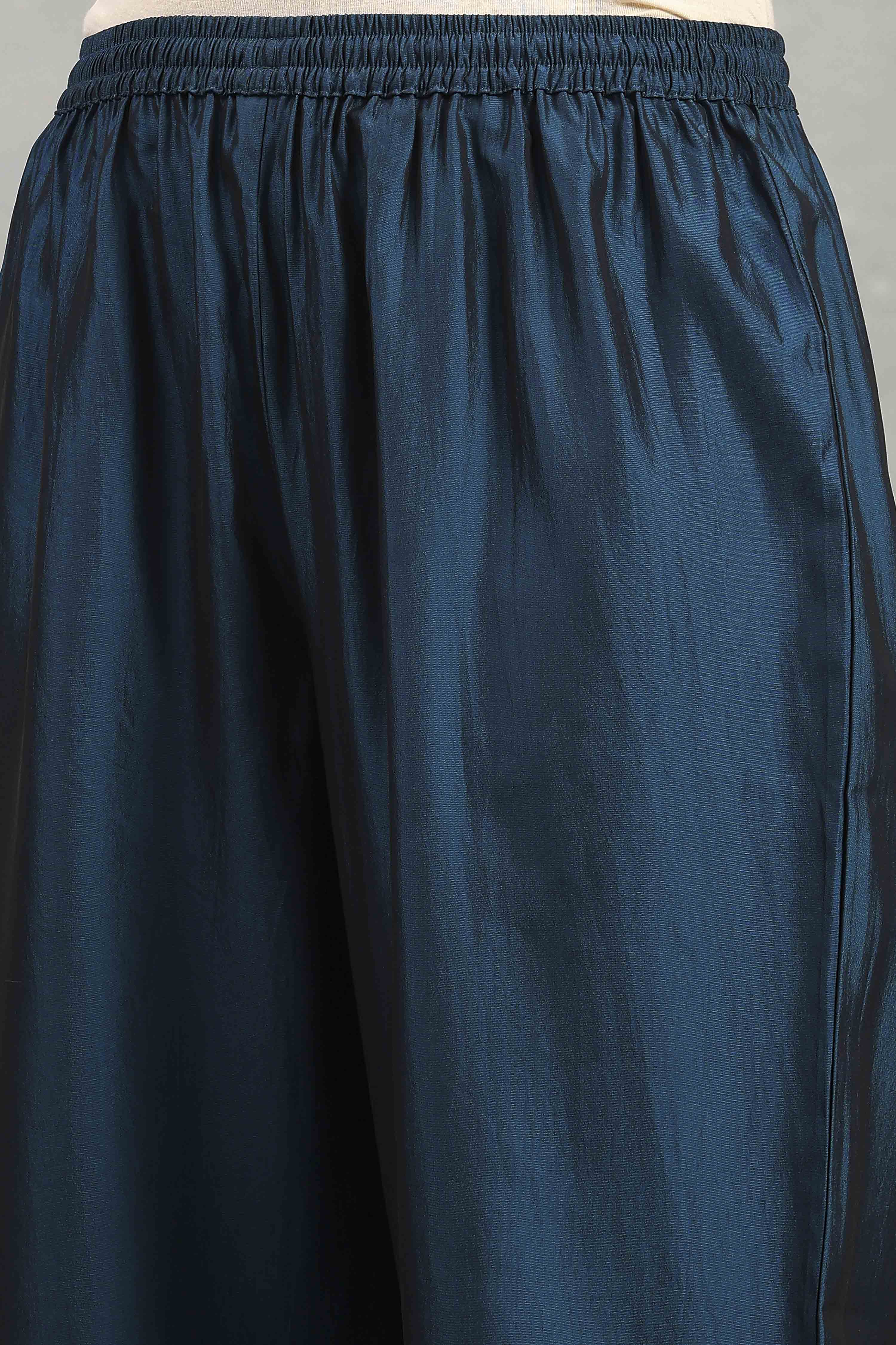 Blue Polyester Blend Printed Gathered Suit Set image number 2