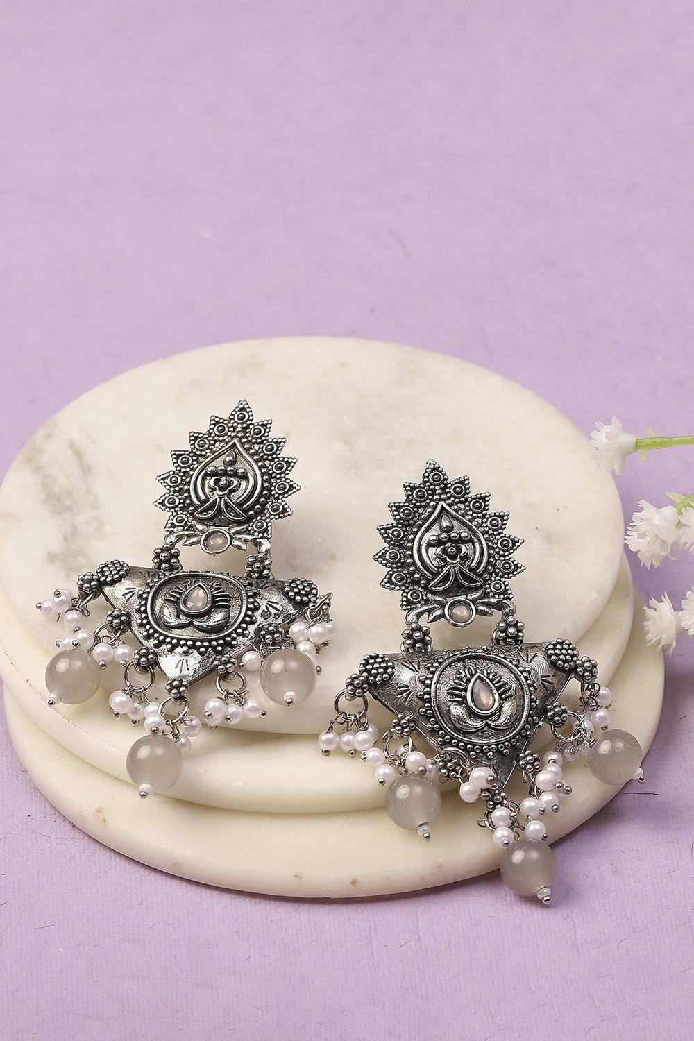Grey Oxidised Alloy Earrings image number 0