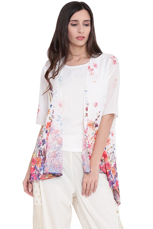 Off White Art Silk Asymmetric Indie Top image number 0