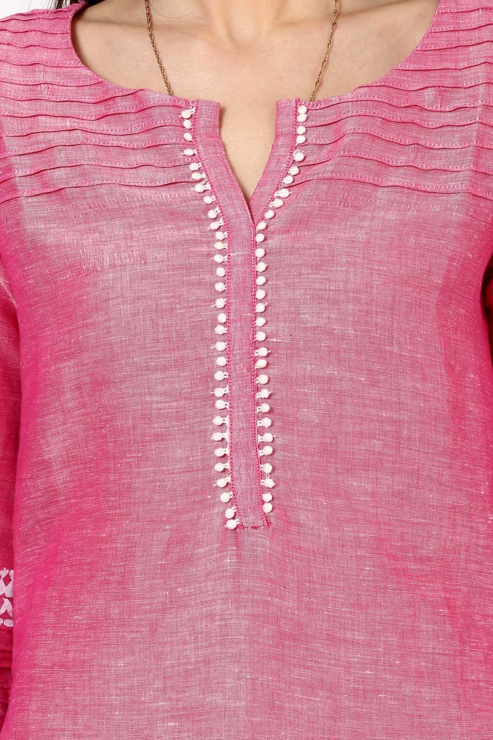 Pink Straight Poly Cotton Kurta image number 4