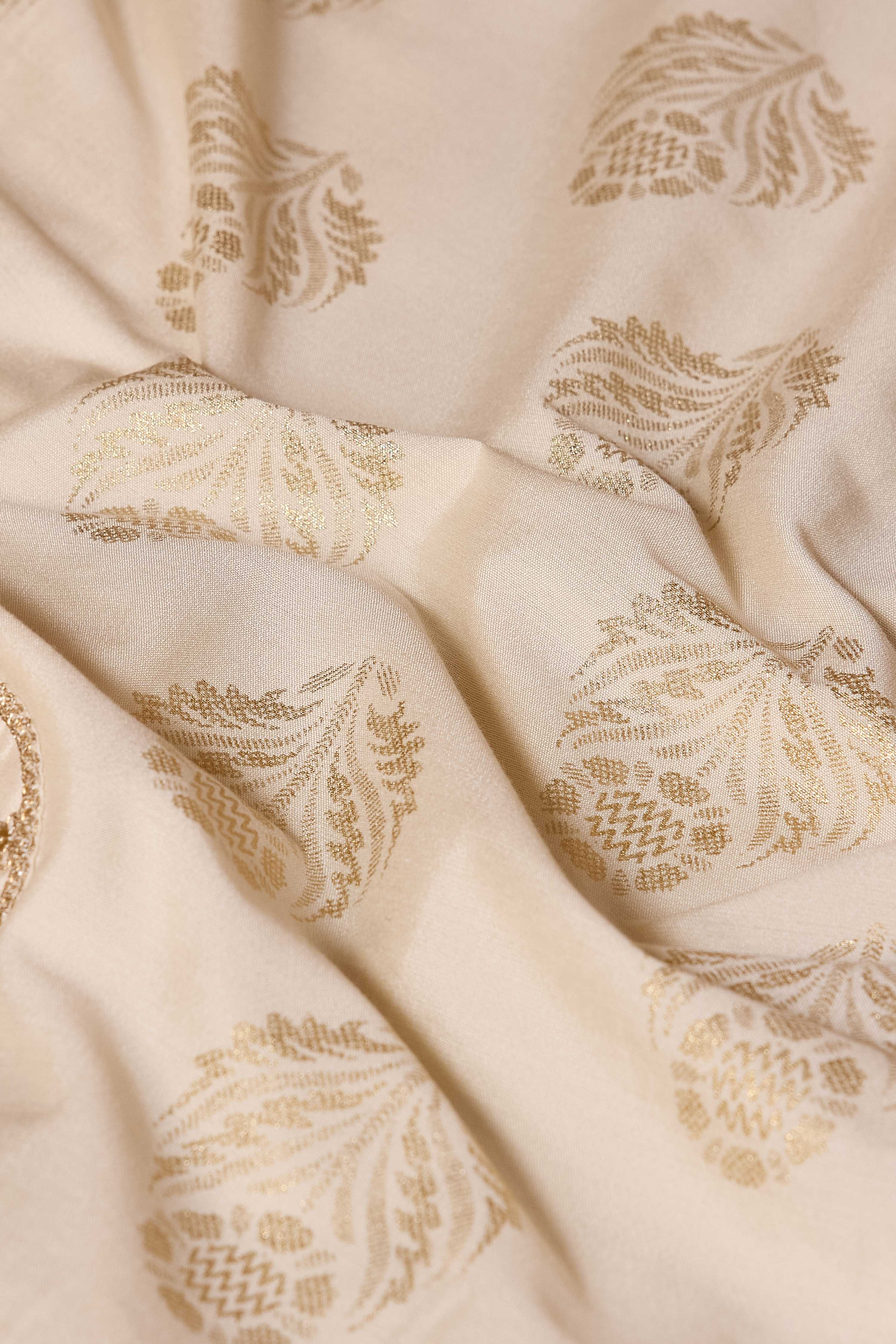 Off White Viscose Blend Straight Printed Suit Set image number 3