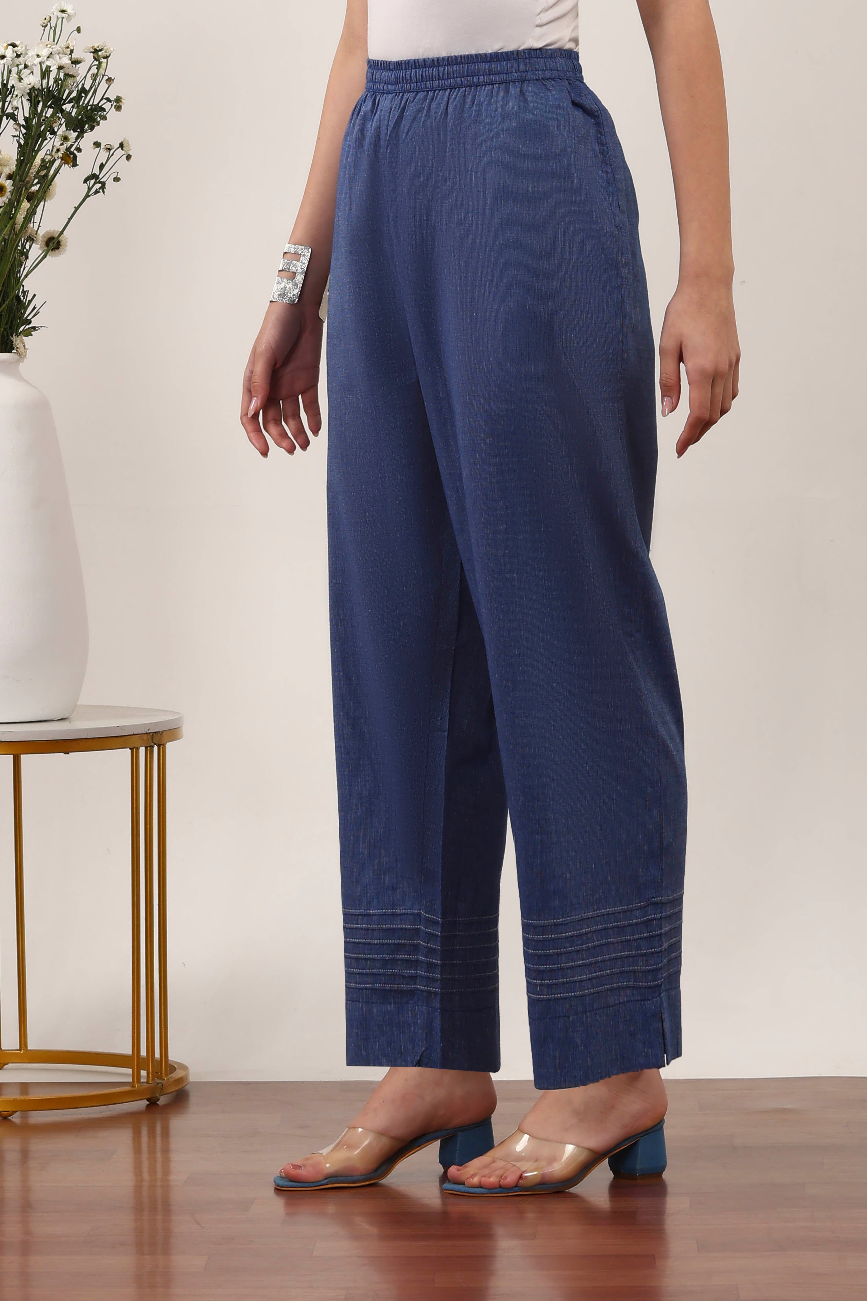Blue Cotton Palazzos & Culottes image number 2