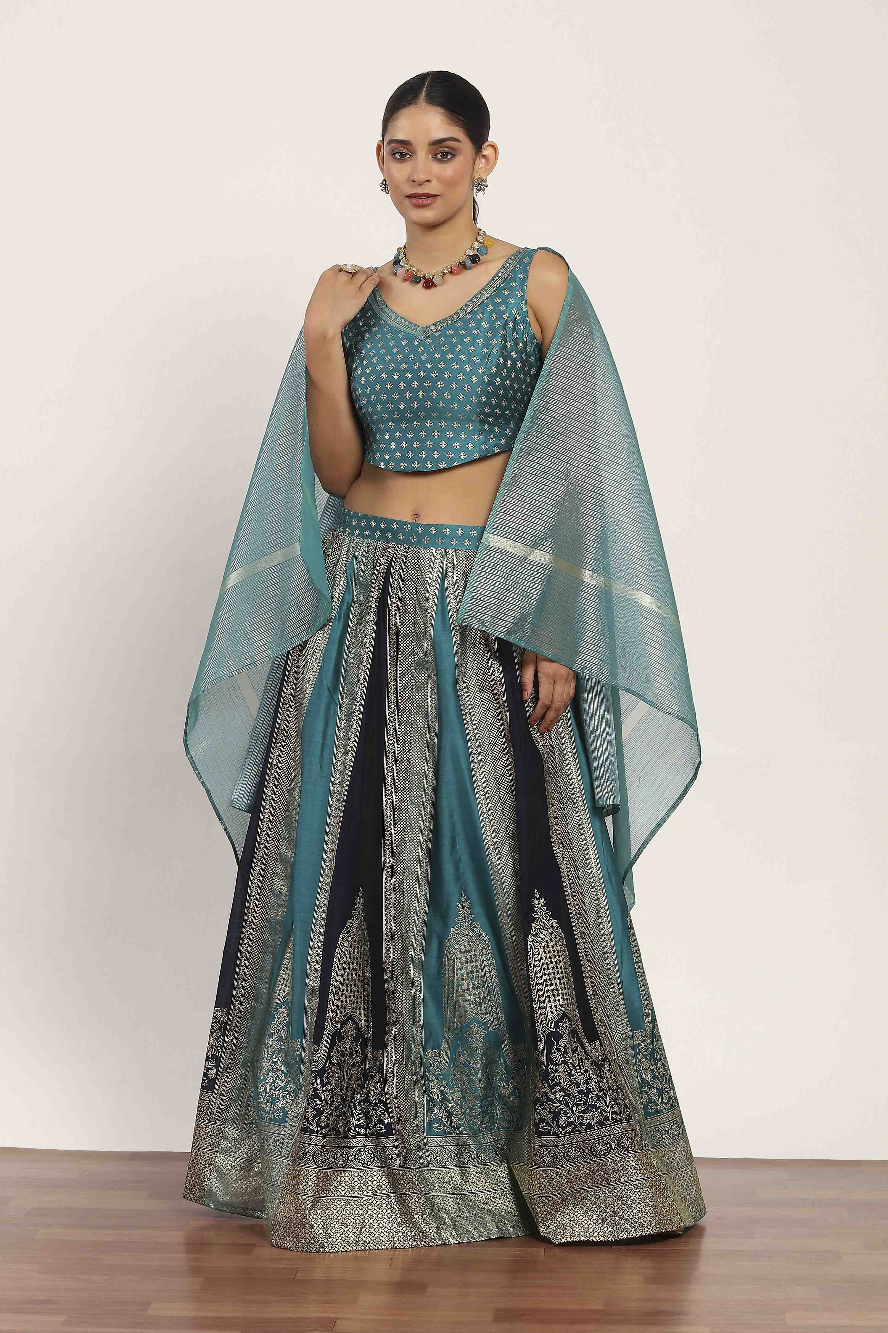 Pink Polyester Kalidar Lehenga Set image number 0