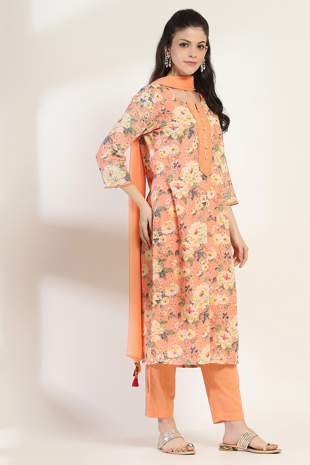 Peach Cotton Blend Straight Set image number 5