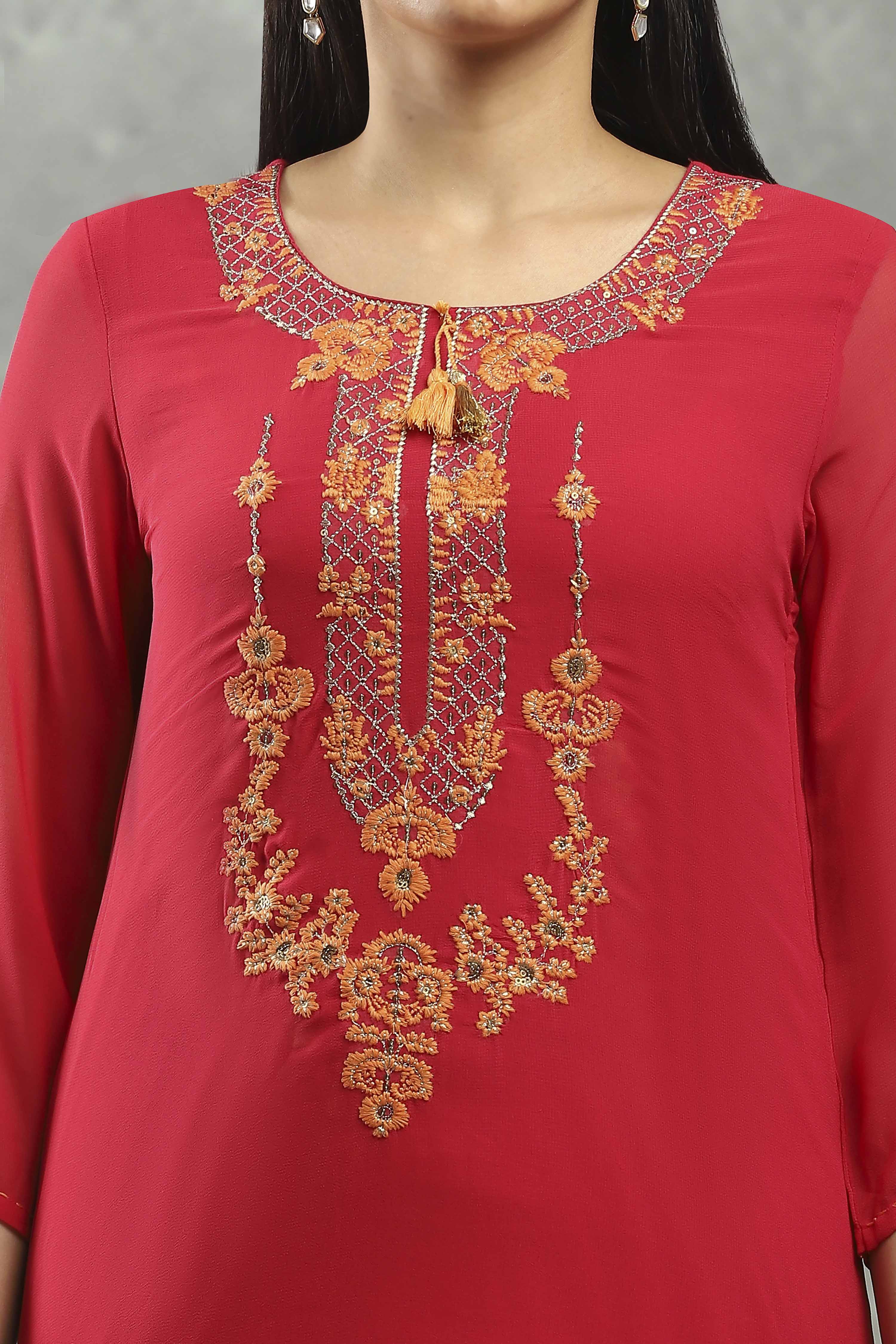 Pink Viscose Flared Kurta Pants Set image number 1
