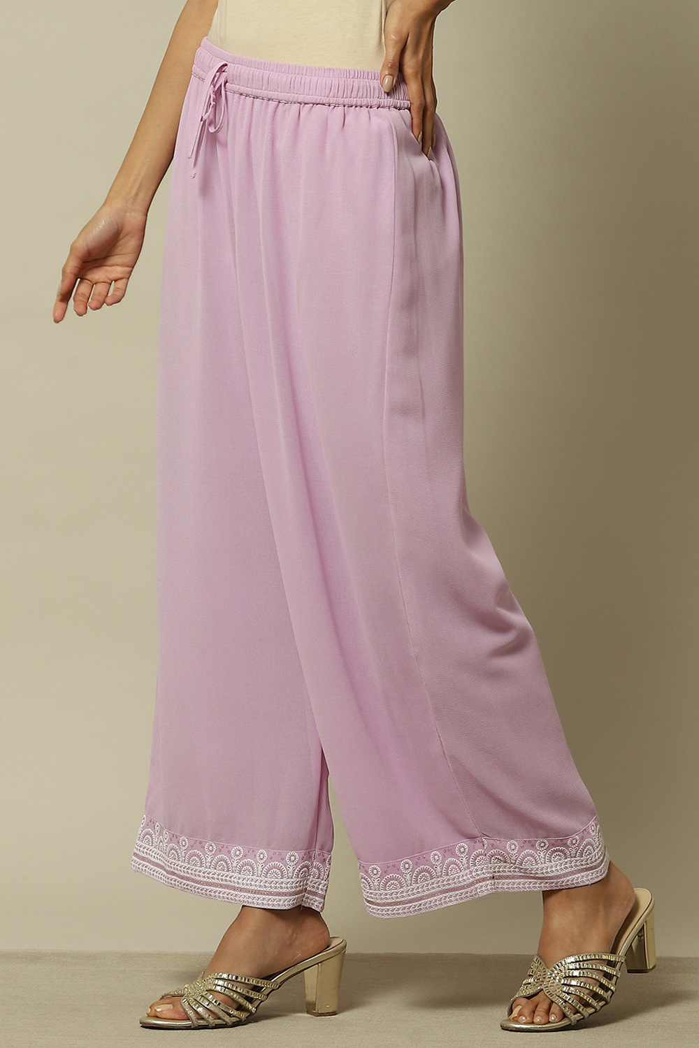 Blue Poly Georgette Solid Straight Fit Palazzo image number 2