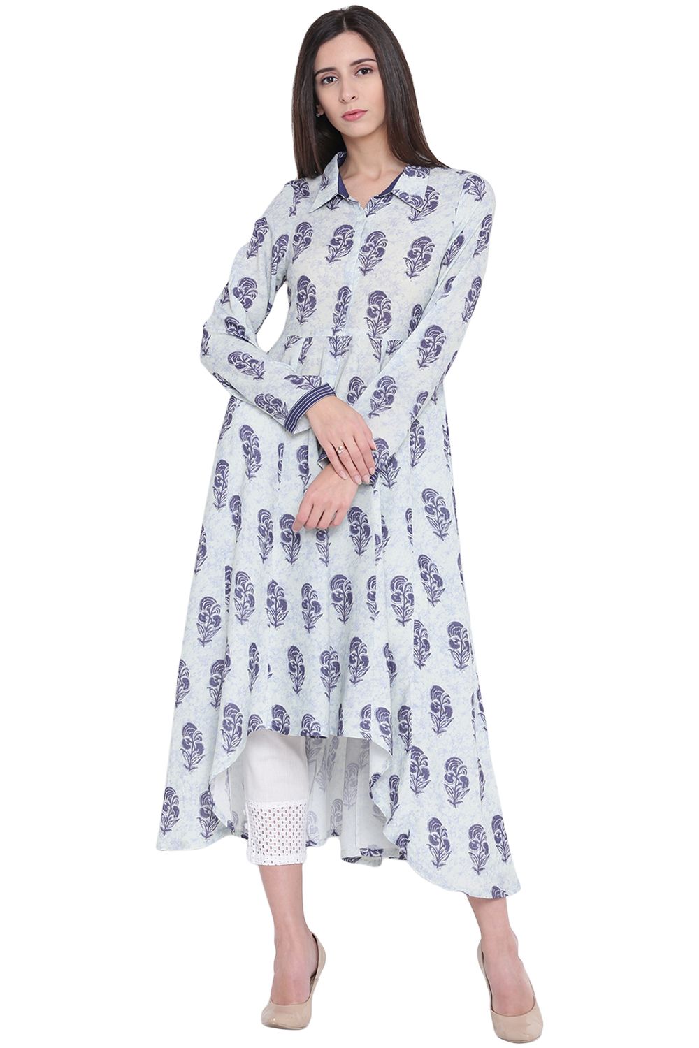 Indigo Rayon Asymmetric Kurta image number 0