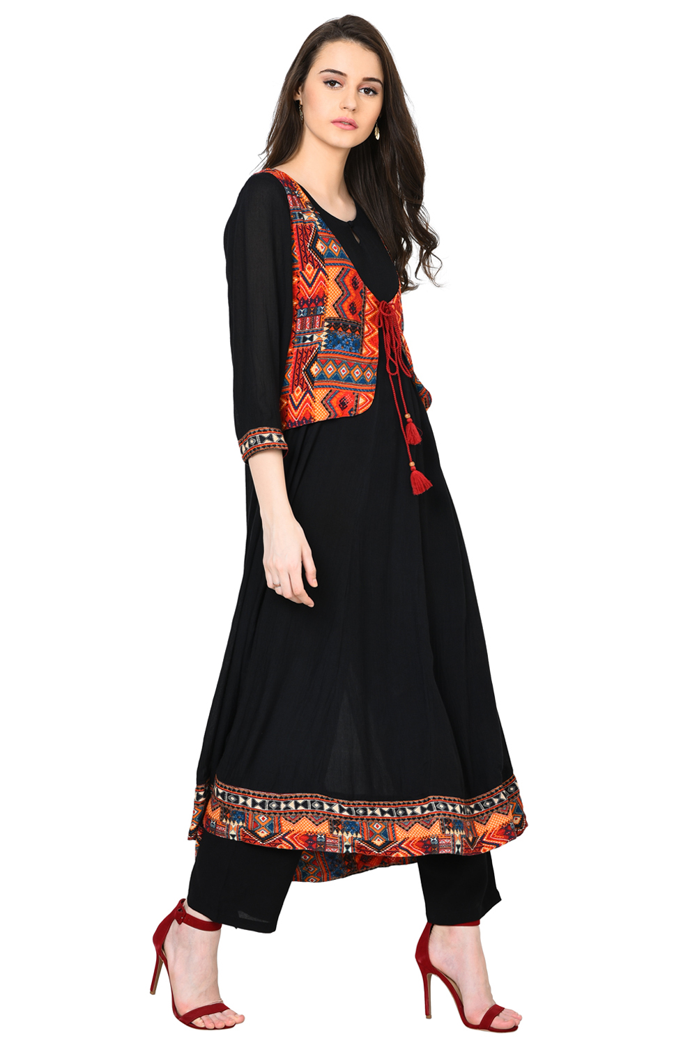Black Kalidar Rayon Kurta image number 2