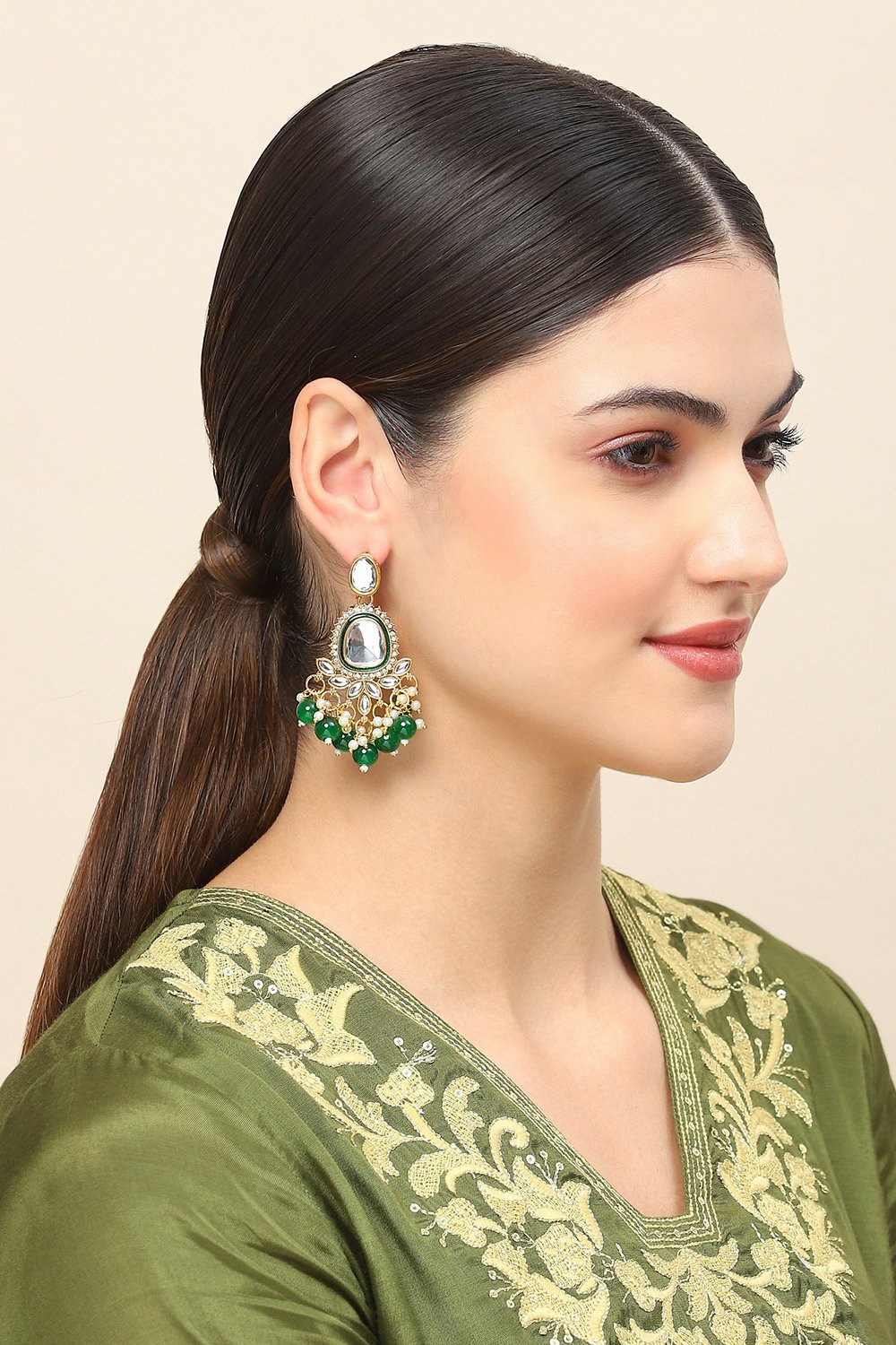 Green Oxidised Alloy Earrings image number 3