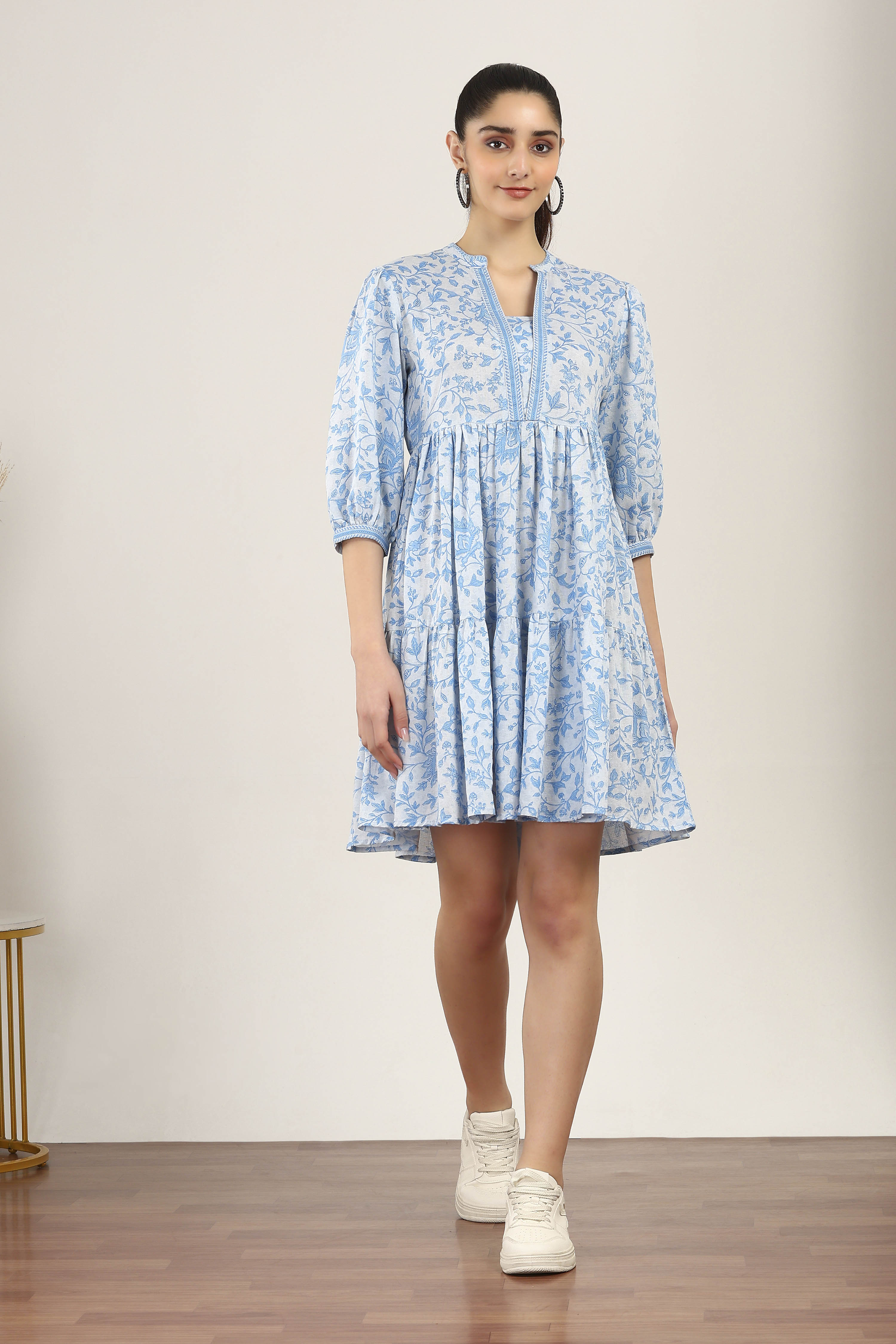 Blue Rayon Flex Tiered Dresses image number 6