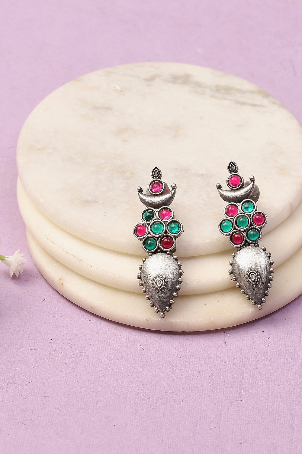 Antique Rose Oxidised Alloy Earrings image number 0