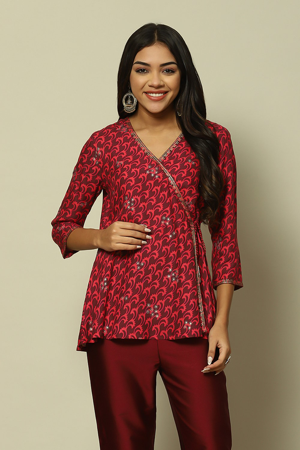 Wine LIVA Straight Printed Top image number 5