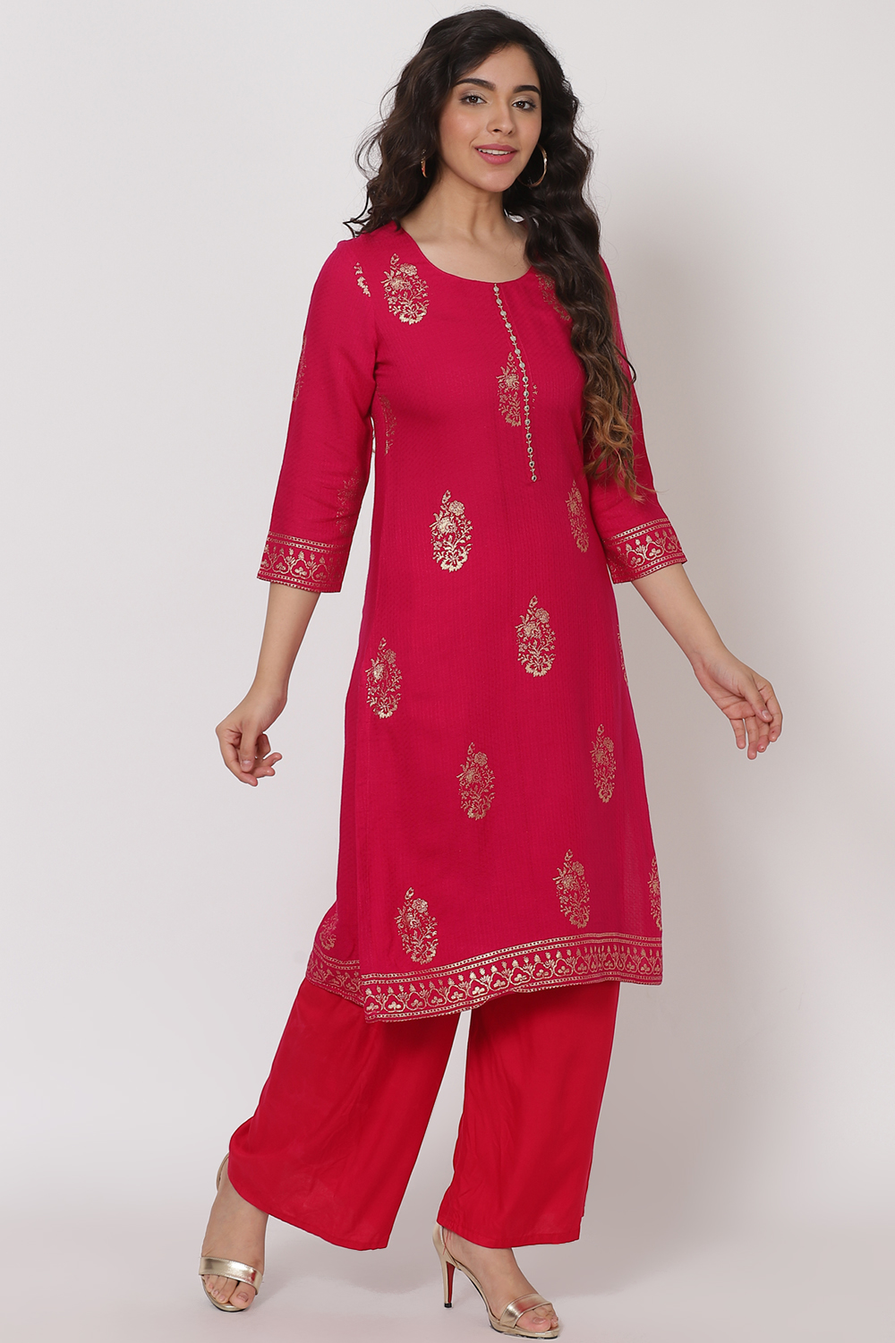 Pink Viscose Rayon Kurta image number 2