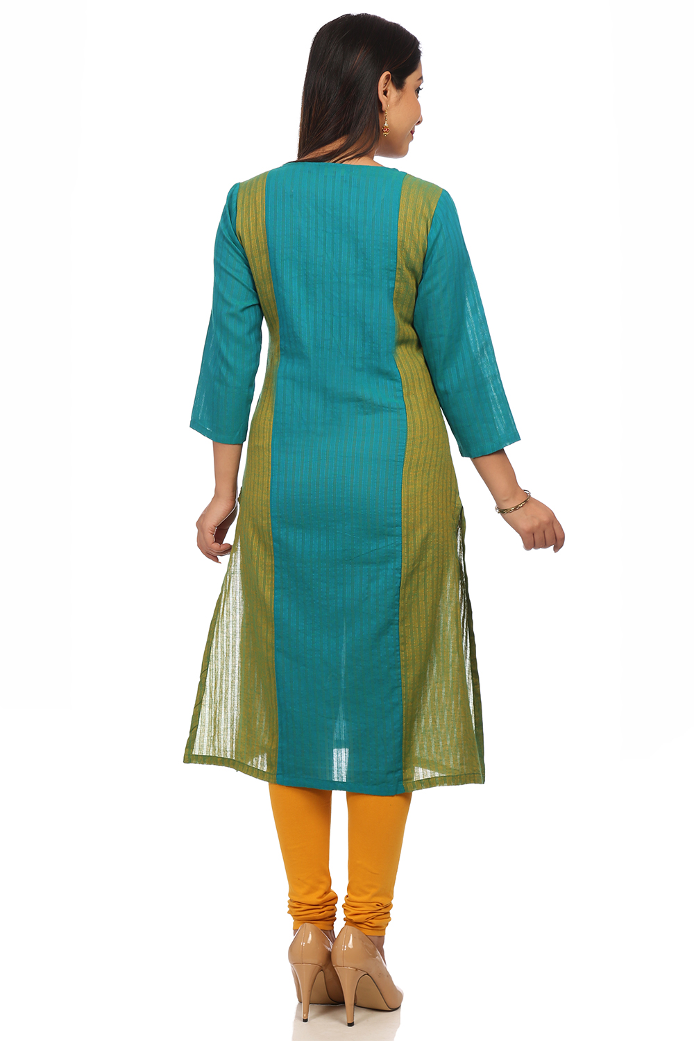 Green Straight Poly Cotton Kurta image number 4